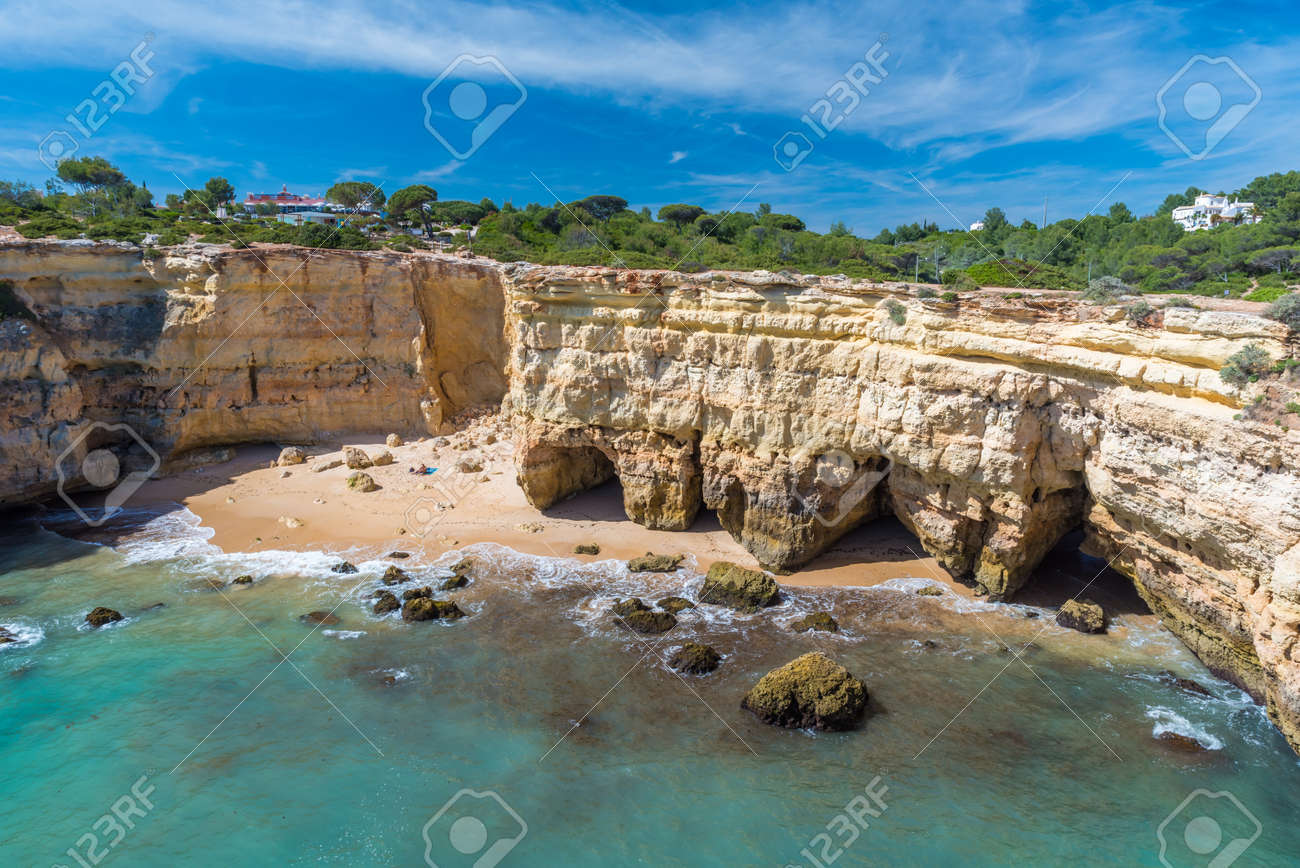 Praia De Albandeira Beautiful Coast And Beach Of Algarve Portugal