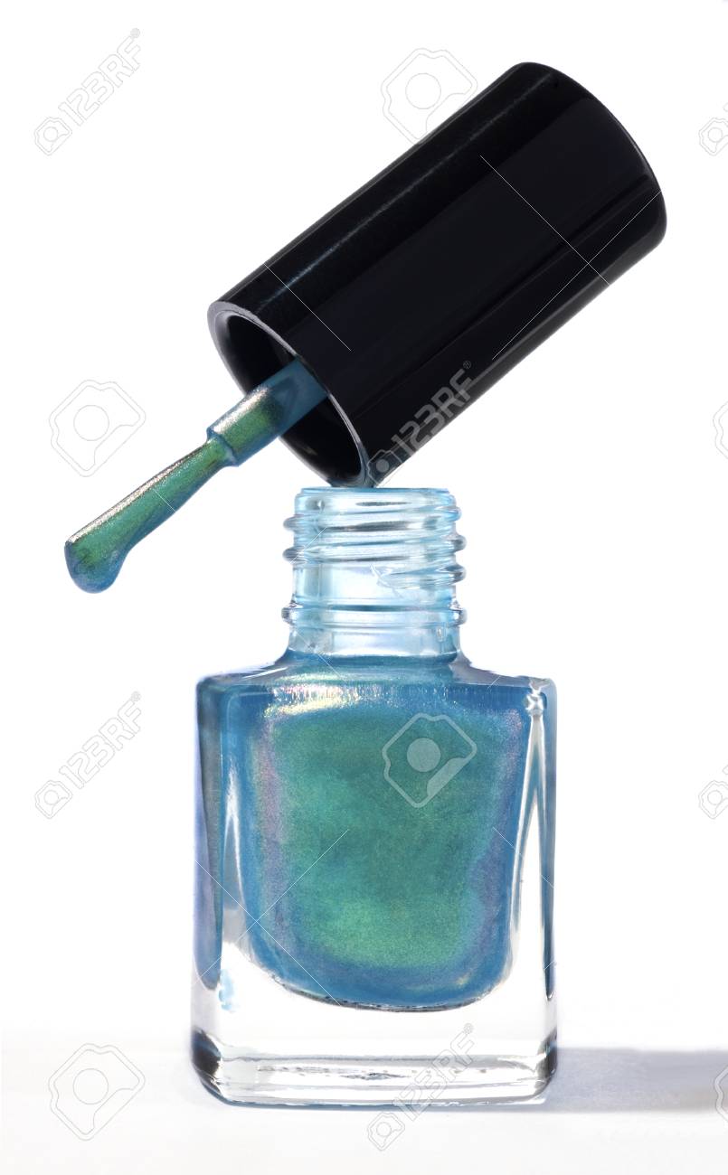 白い背景に分離されたターコイズ ブルーのマニキュア の写真素材 画像素材 Image