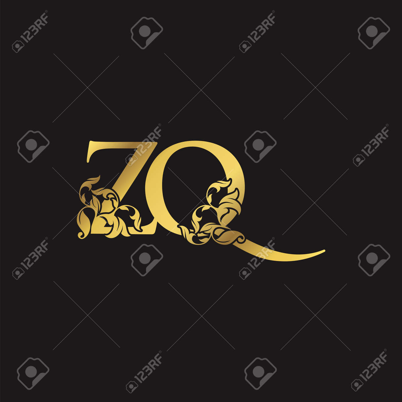 Gold Ornate Luxury Floral Z And Q Zq Letter Initial Logo Icon Monogram Nature Floral Leaf Logo Design Ilustraciones Vectoriales Clip Art Vectorizado Libre De Derechos Image