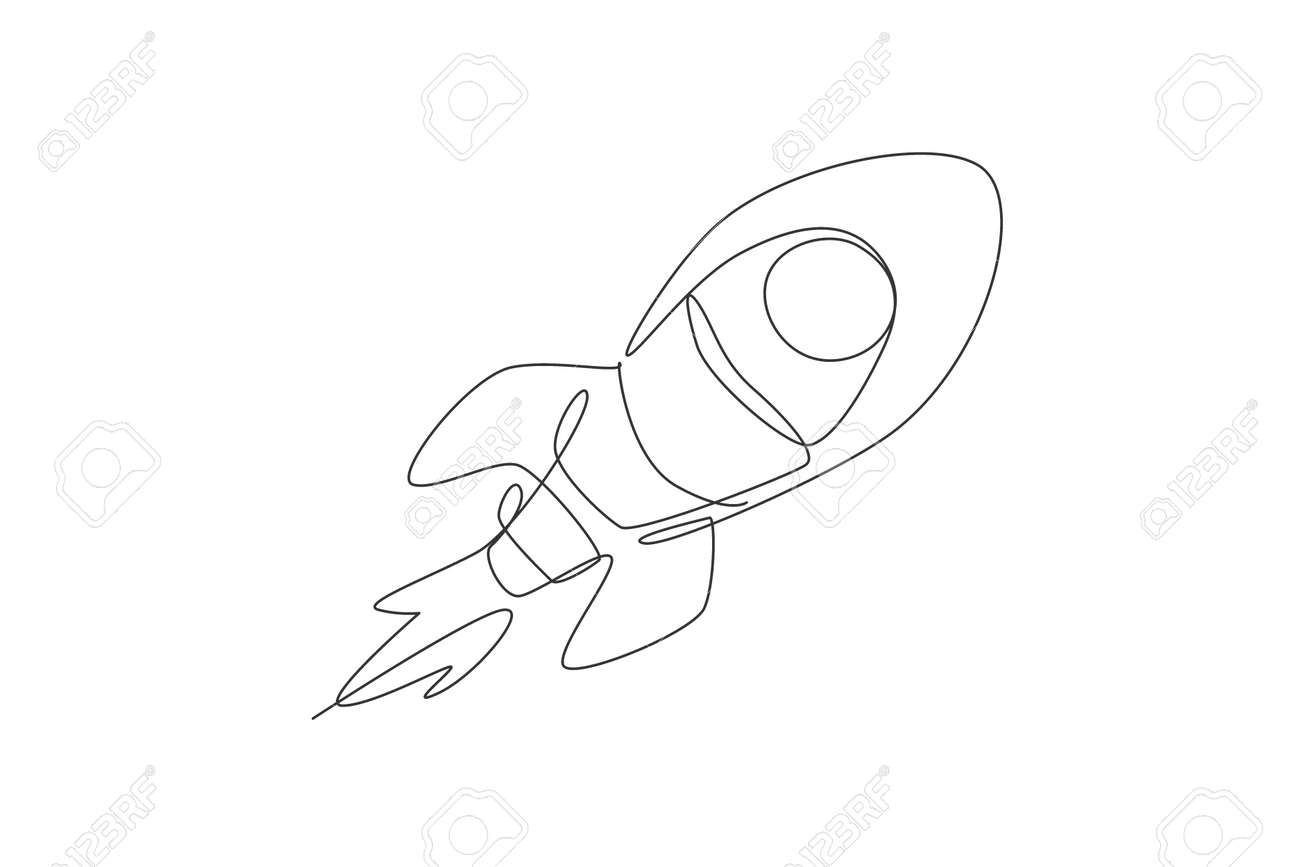 One Continuous Line Drawing Of Simple Retro Spacecraft Flying Royalty Free Cliparts Vectors And Stock Illustration Image