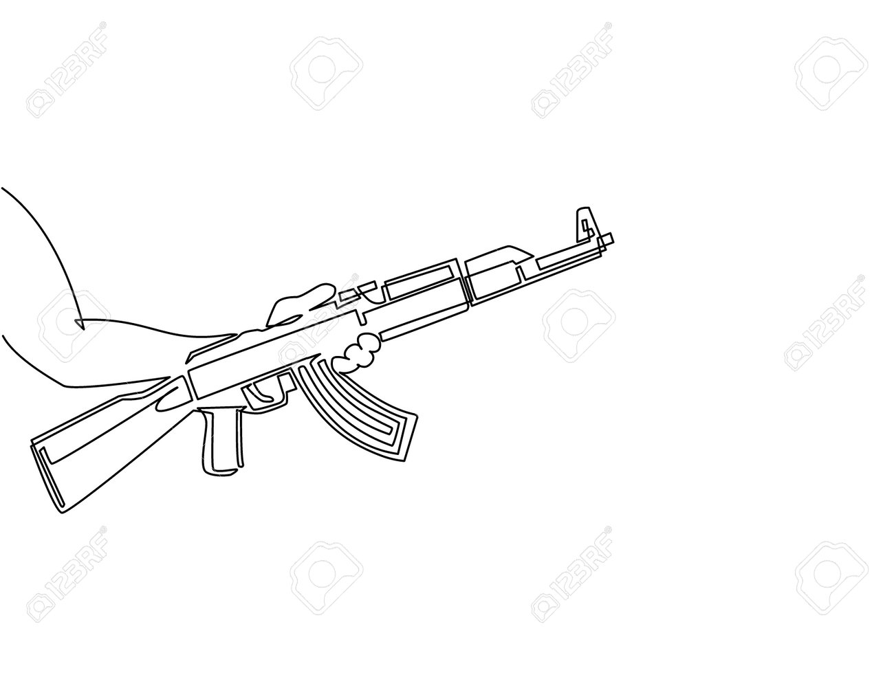 Single Continuous Line Drawing Hand Holding AK 47 Machine Gun Assault Rifle.  Weapon Firearm Terrorism Concept. Military Automatic Rifle. One Line Draw  Graphic Design Vector Illustration Клипарты, SVG, векторы, и Набор  Иллюстраций