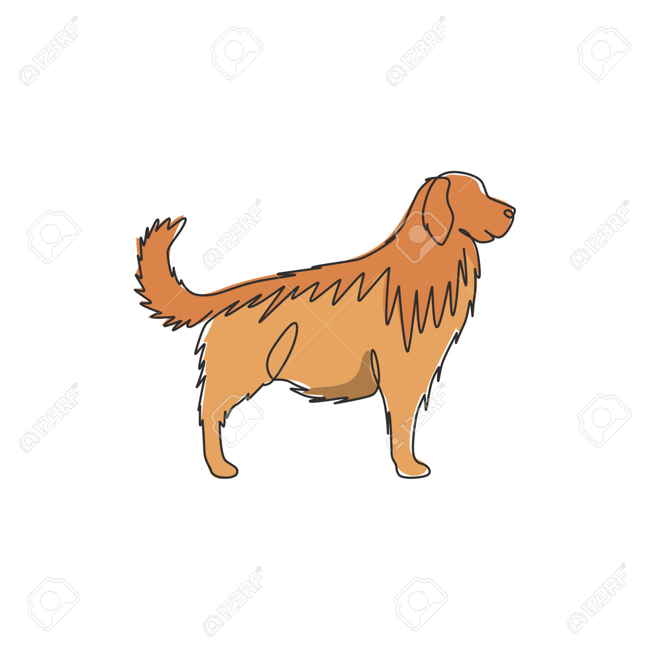 One Continuous Line Drawing Of Cute Golden Retriever Dog For Company Logo  Identity. Purebred Dog Mascot Concept For Pedigree Friendly Pet Icon.  Modern Single Line Draw Design Vector Illustration Royalty Free SVG,, image size:1300x1300