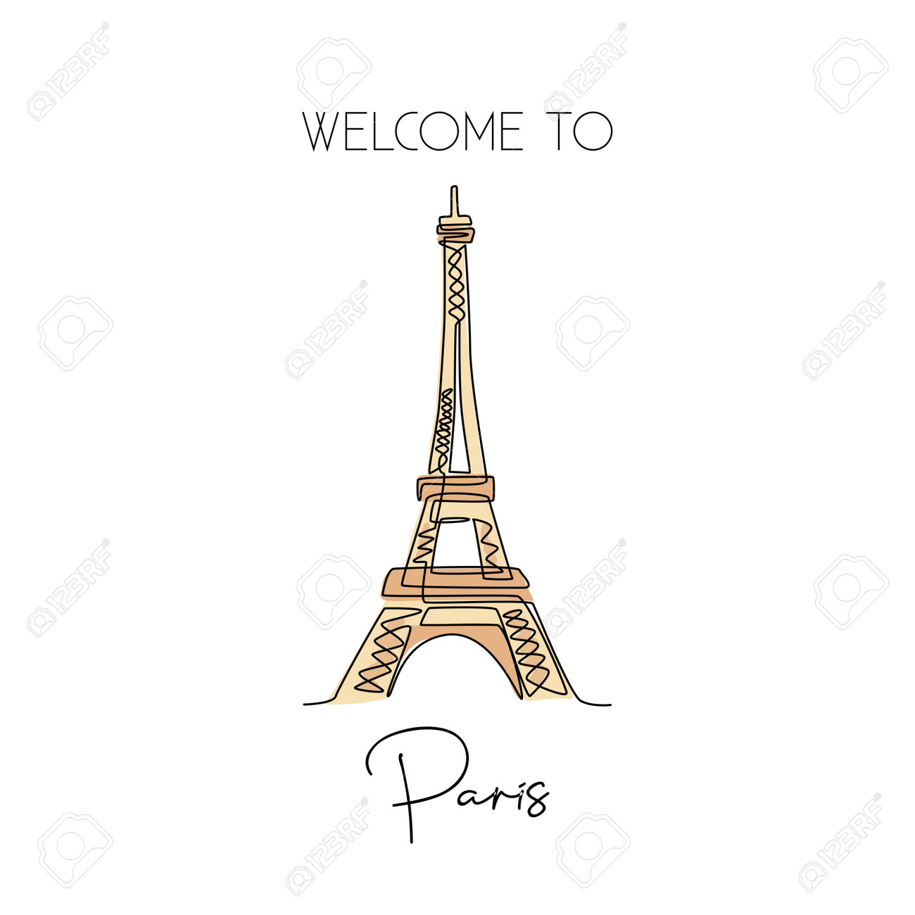 single-continuous-line-drawing-of-eiffel-tower-iconic-landmark-place-in-paris-france-world-travel-wall-decor-home-art-poster-print-concept-modern-one-line-draw-design-vector-graphic-illustration-royalty-free