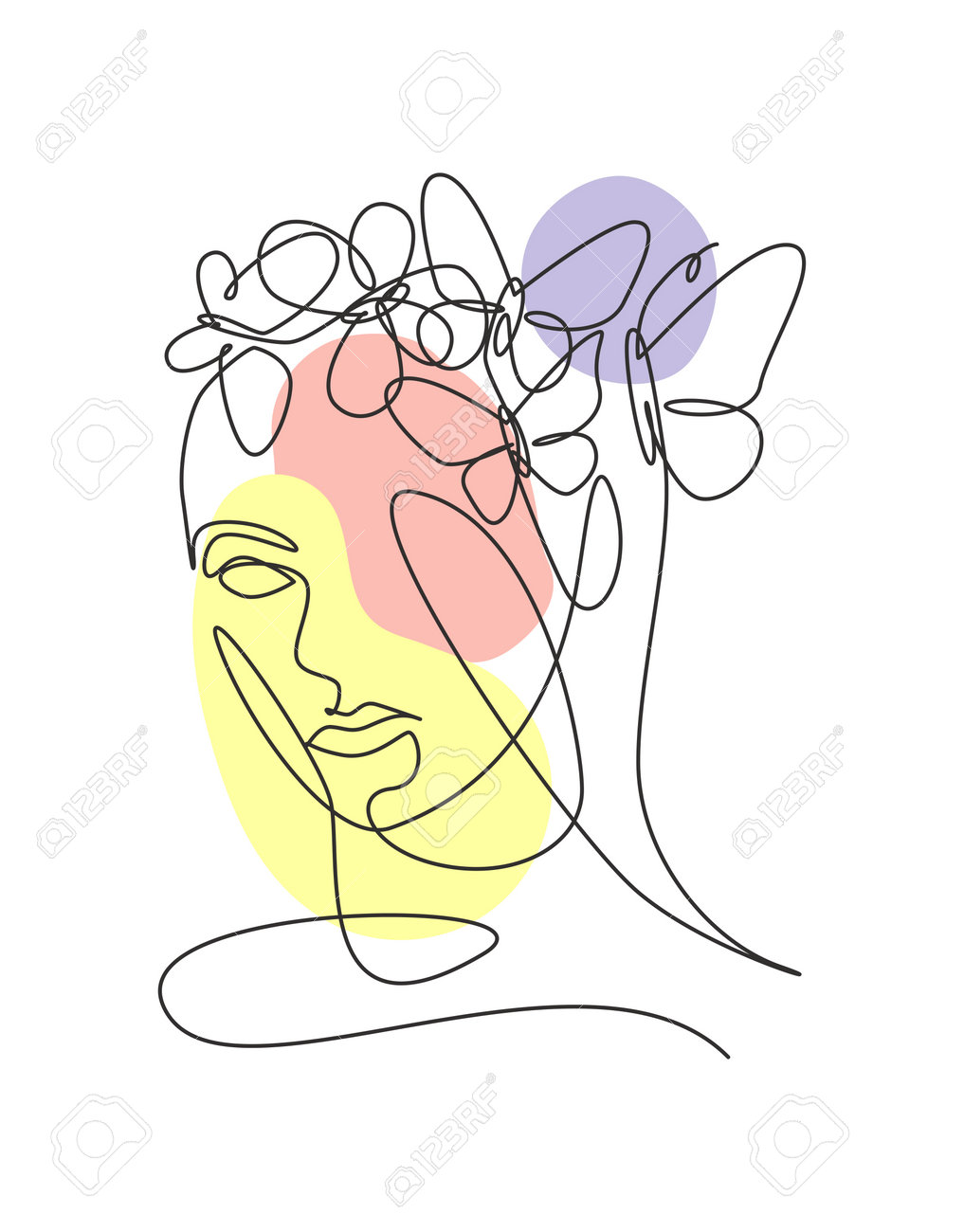 抽象的な蝶と顔のパステル画