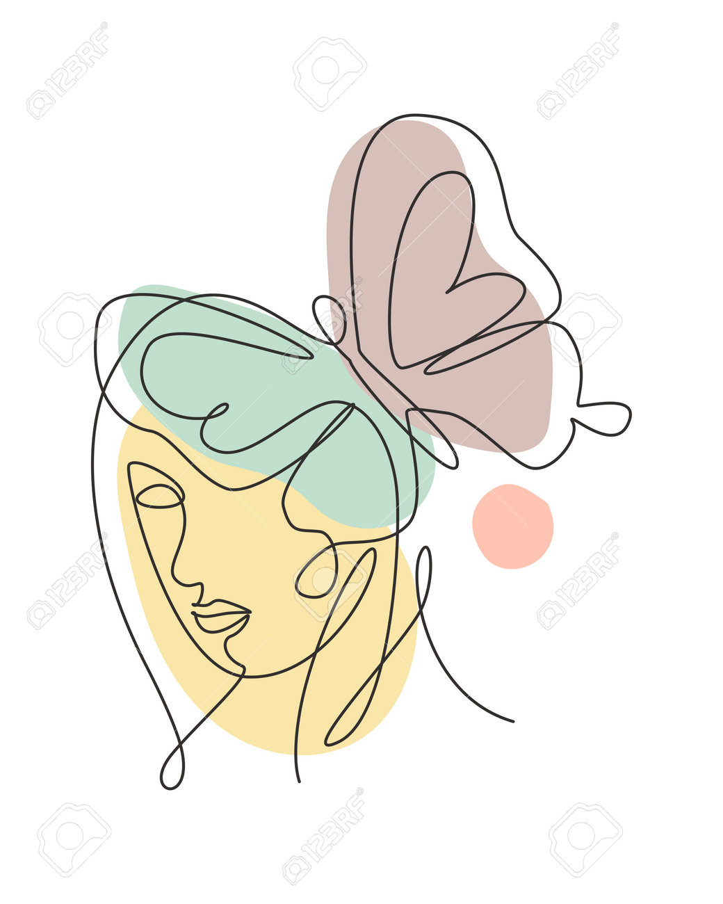 抽象的な蝶と顔のパステル画