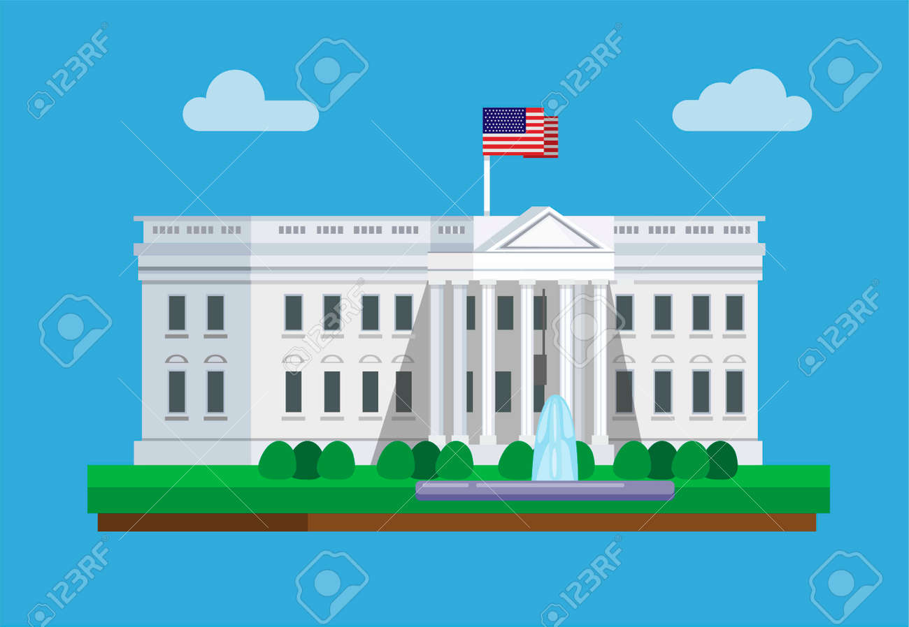 ワシントンD.C.アメリカのホワイトハウスの建物漫画のフラットイラストベクトルで有名なランドマークの概念のイラスト素材・ベクター Image  154722399