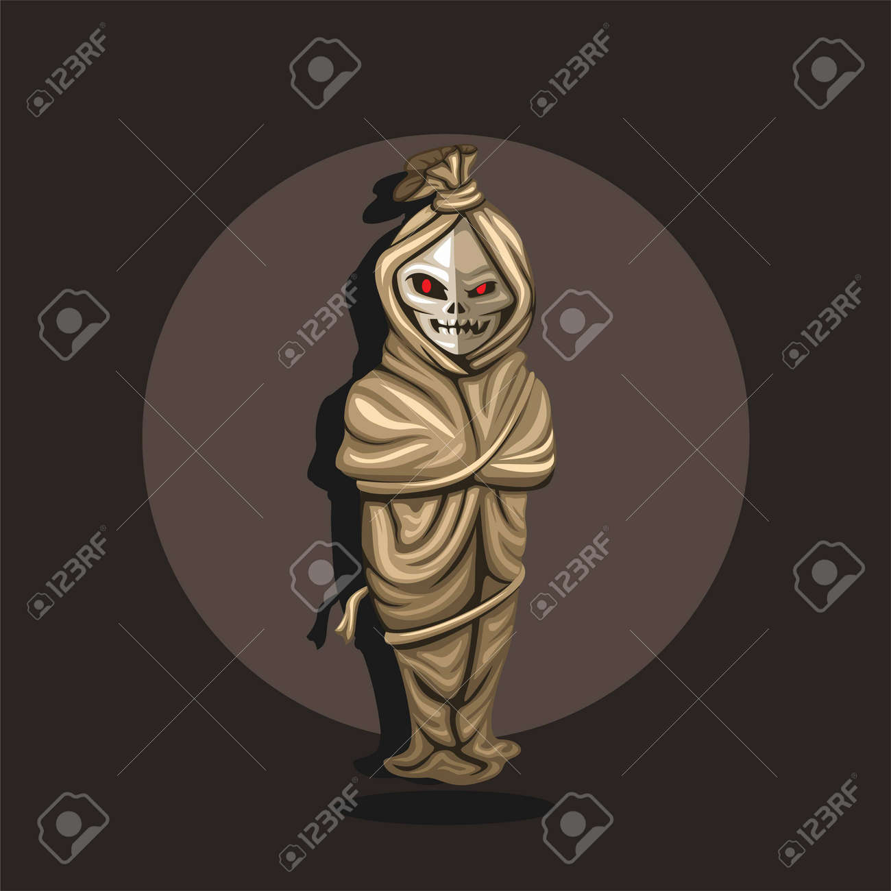 アジアのインドネシアからのポコン都市伝説の幽霊。その覆いに閉じ込められた死者の魂。漫画イラストベクトルのイラスト素材・ベクター Image  168308607