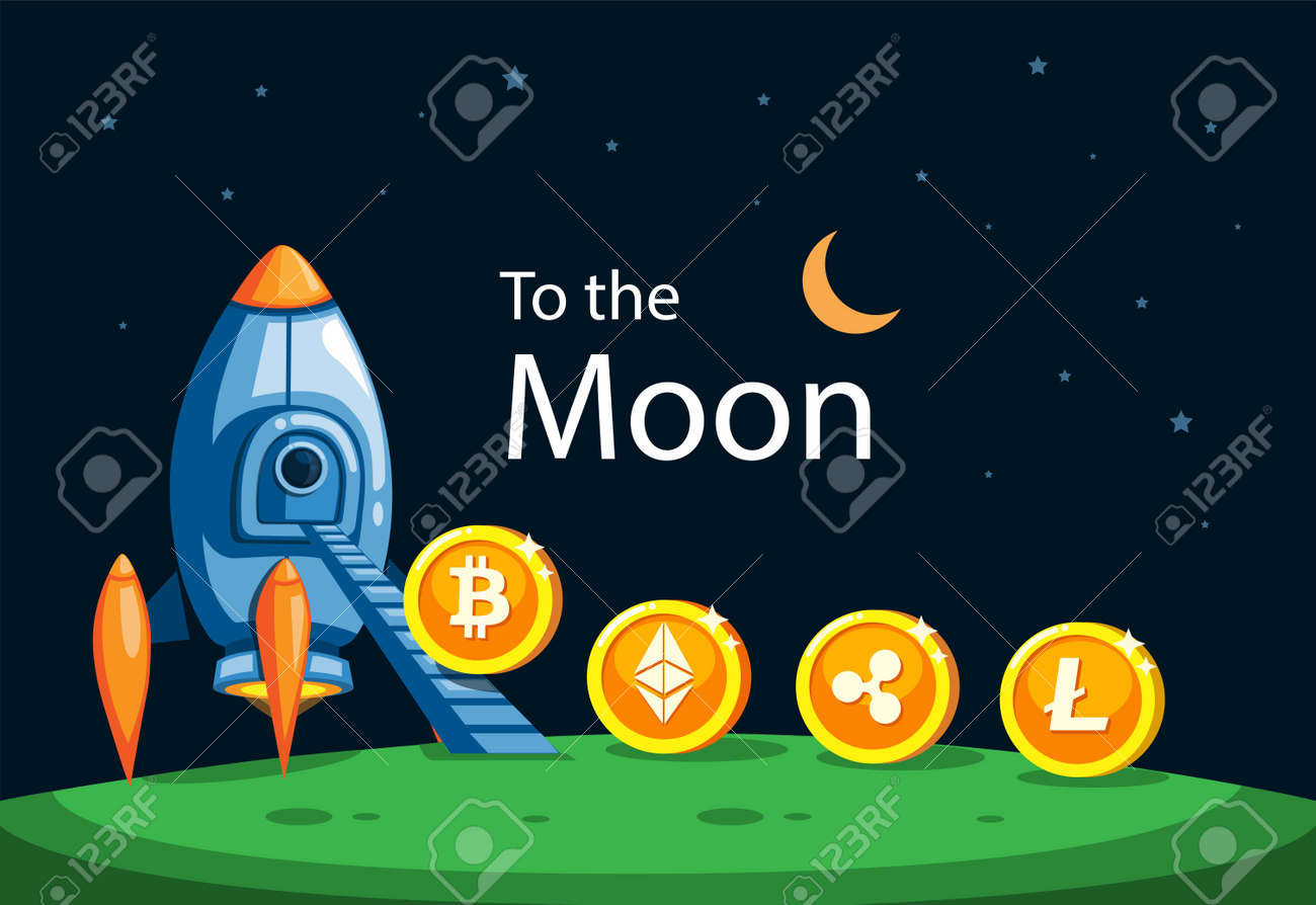 To The Moon, Crypto Coin With Rocket. Cryptocurrency Market Grow  Illustration Vector Royalty Free SVG, Cliparts, Vectors, and Stock  Illustration. Image 177034528.