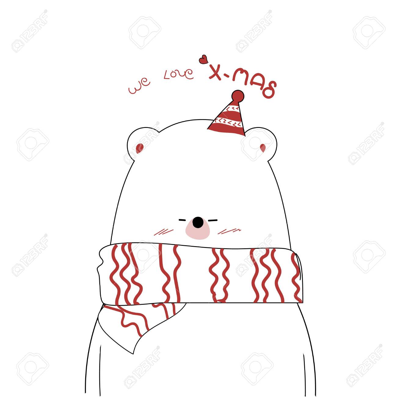 Draw Cute Bear For Christmas Day. Royalty Free SVG, Cliparts ...