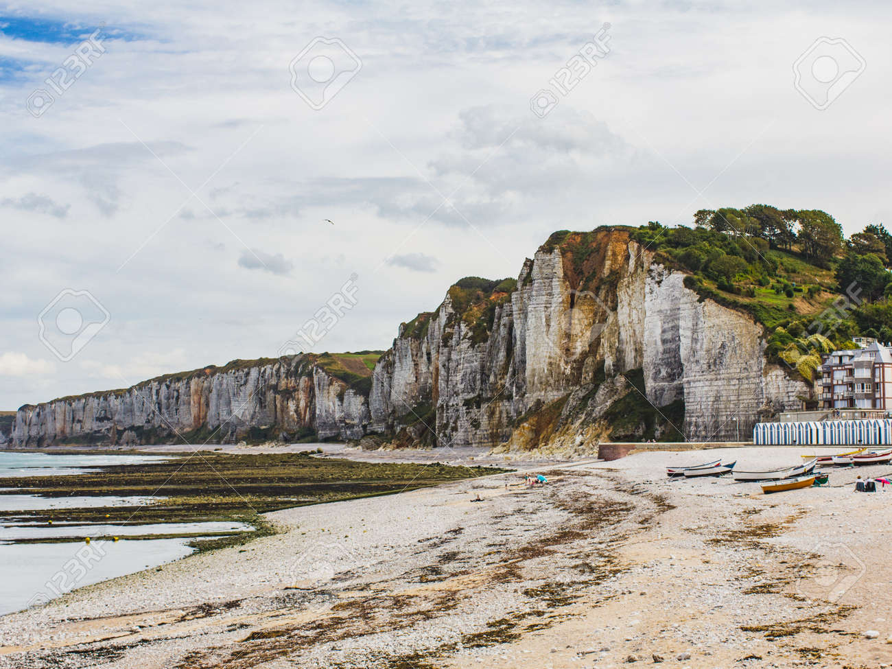 Rest Place With Chalk Cliffs And Beach And Hotel Normandy France Rest Place With Chalk Cliffs And Beach And Hotel Normandy France