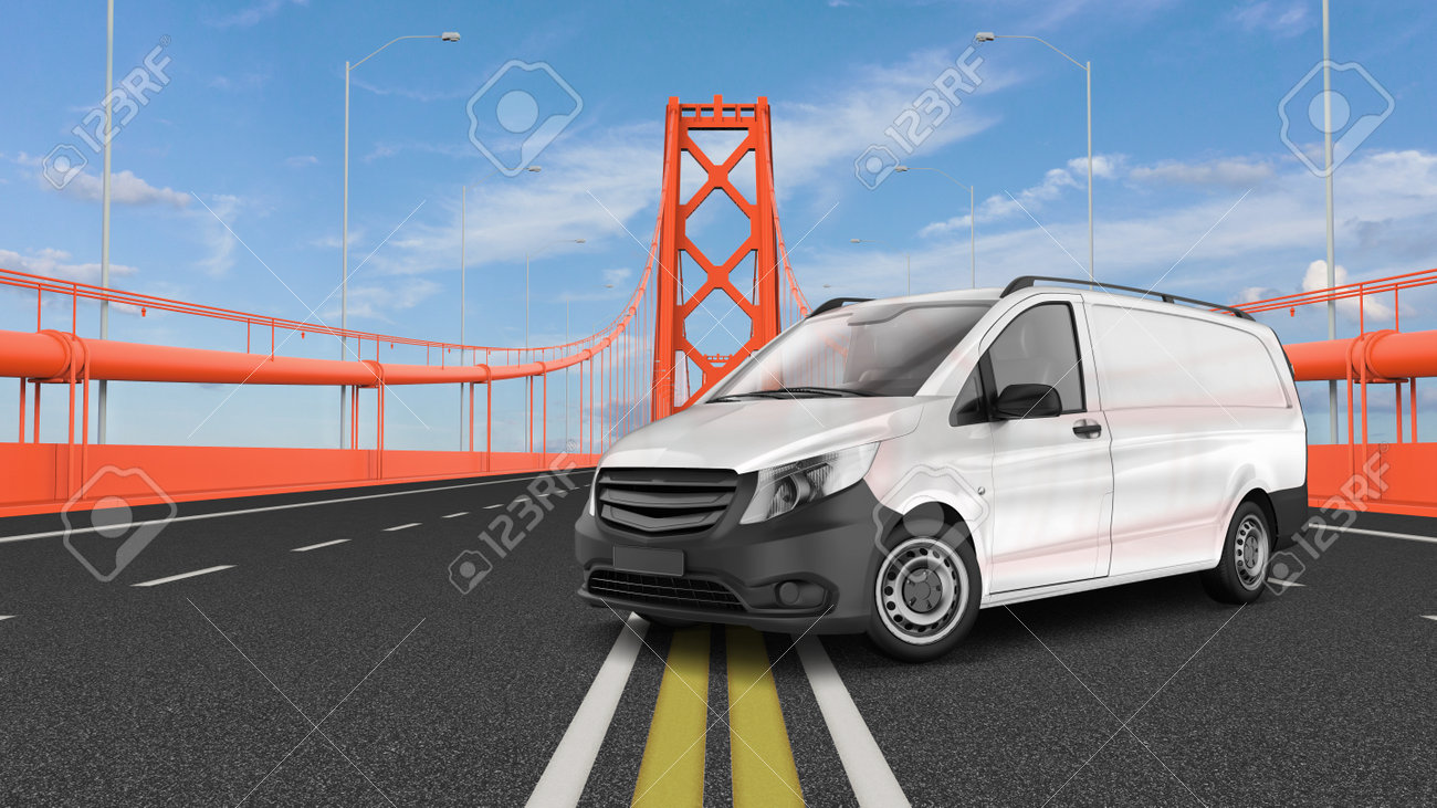 Download Realistic Panel Van Mockup On The Bridge Perspective View Stock Photo Picture And Royalty Free Image Image 161851924