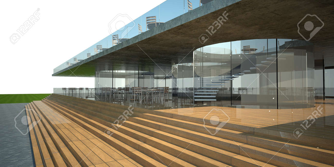 3D Rendering Of Modern Building, Luxury Restaurant Exterior,.. Stock ... 3D Rendering Of Modern Building, Luxury Restaurant Exterior,.. Stock ...