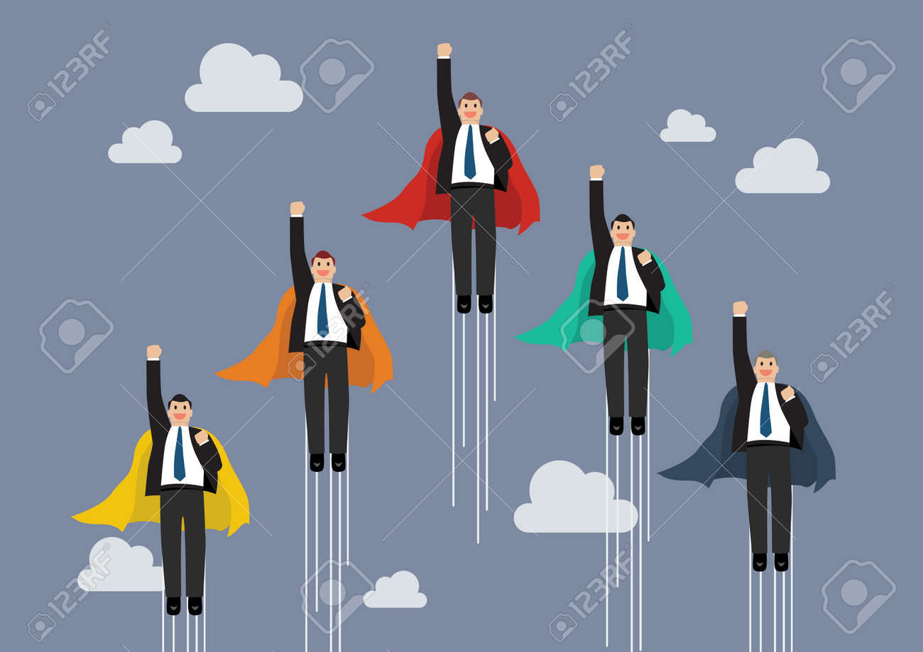 Empresario Superhéroe Vuela Competencia. Concepto De Negocio Ilustraciones  Vectoriales, Clip Art Vectorizado Libre De Derechos. Image 49482024.