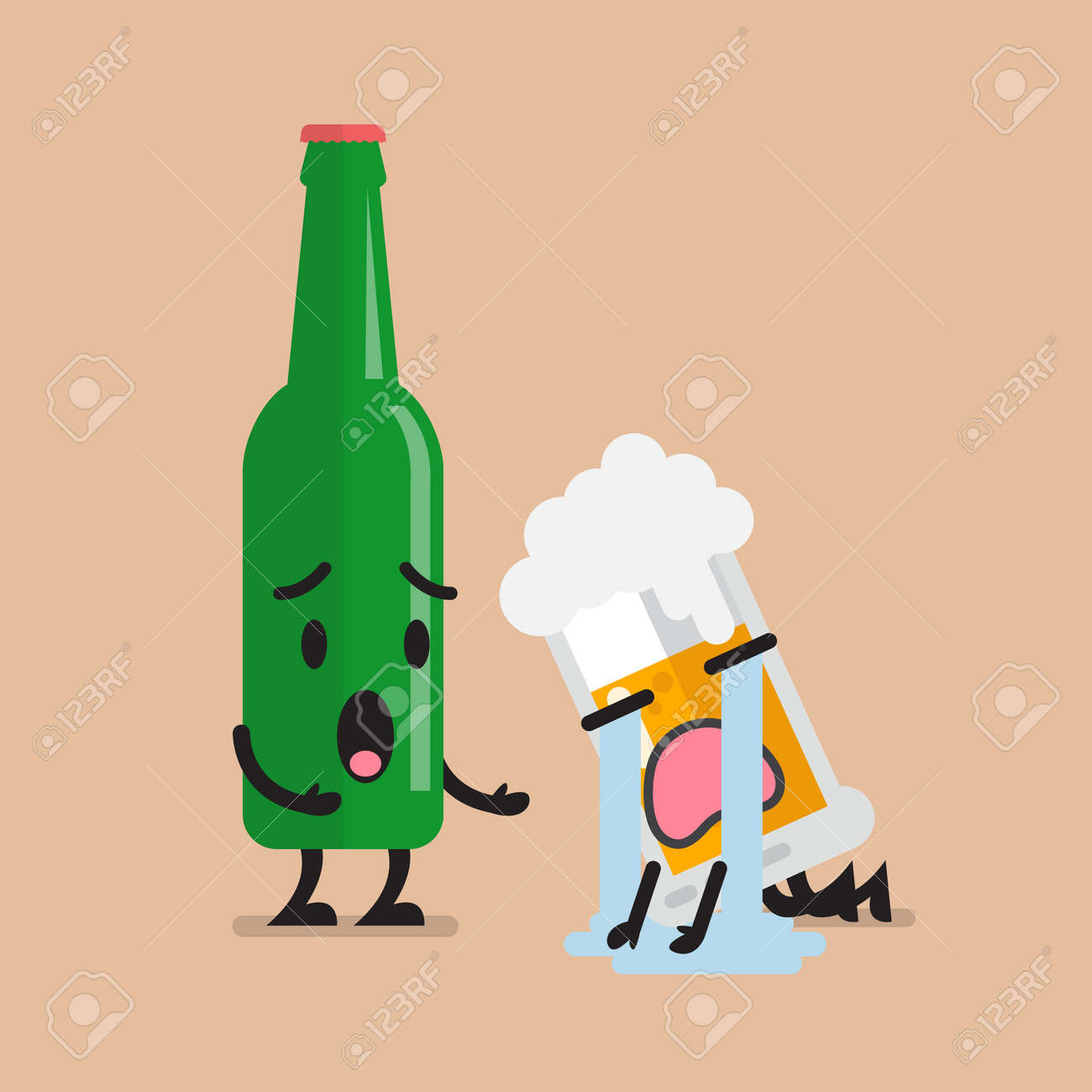 ビール瓶を癒すビール文字の悲しいガラス 面白い漫画の顔のイラスト素材 ベクタ Image
