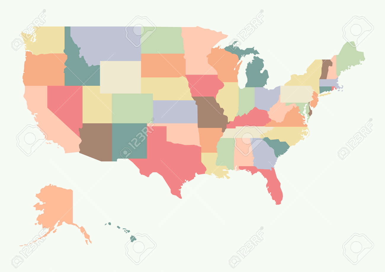 빈티지 다채로운 미국지도입니다. 벡터 일러스트 레이 션 로열티 무료 사진, 그림, 이미지 그리고 스톡포토그래피. Image  82889428