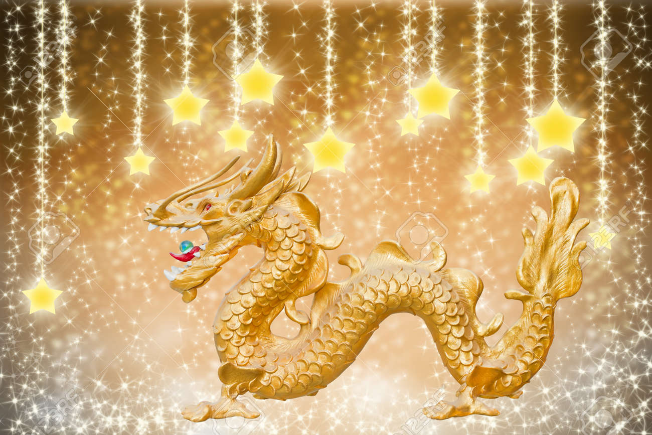Golden Dragon On Abstract Stars Background Stock Photo Picture And Royalty Free Image Image