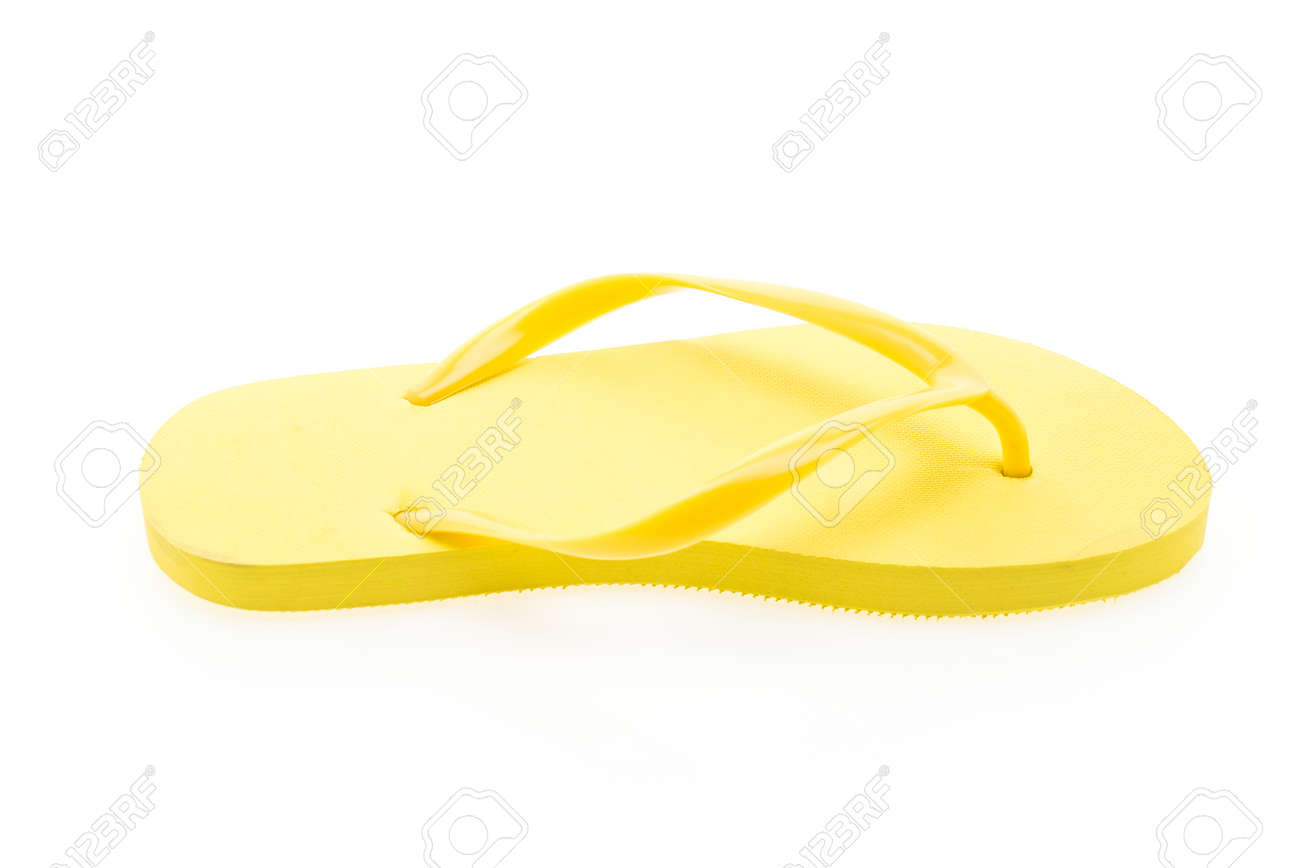 Gelb Flip Flops Isoliert Auf Weißem Hintergrund Lizenzfreie Gelb Sommer Hausschuhe auf weißem Hintergrund. Flip flops