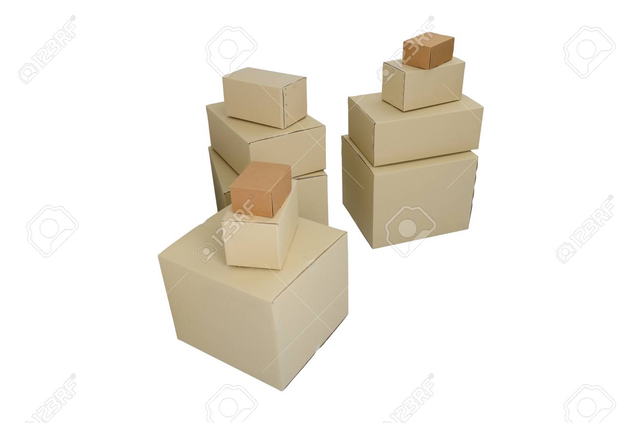 cardboard boxes in different sizes stacked boxes isolated on stock