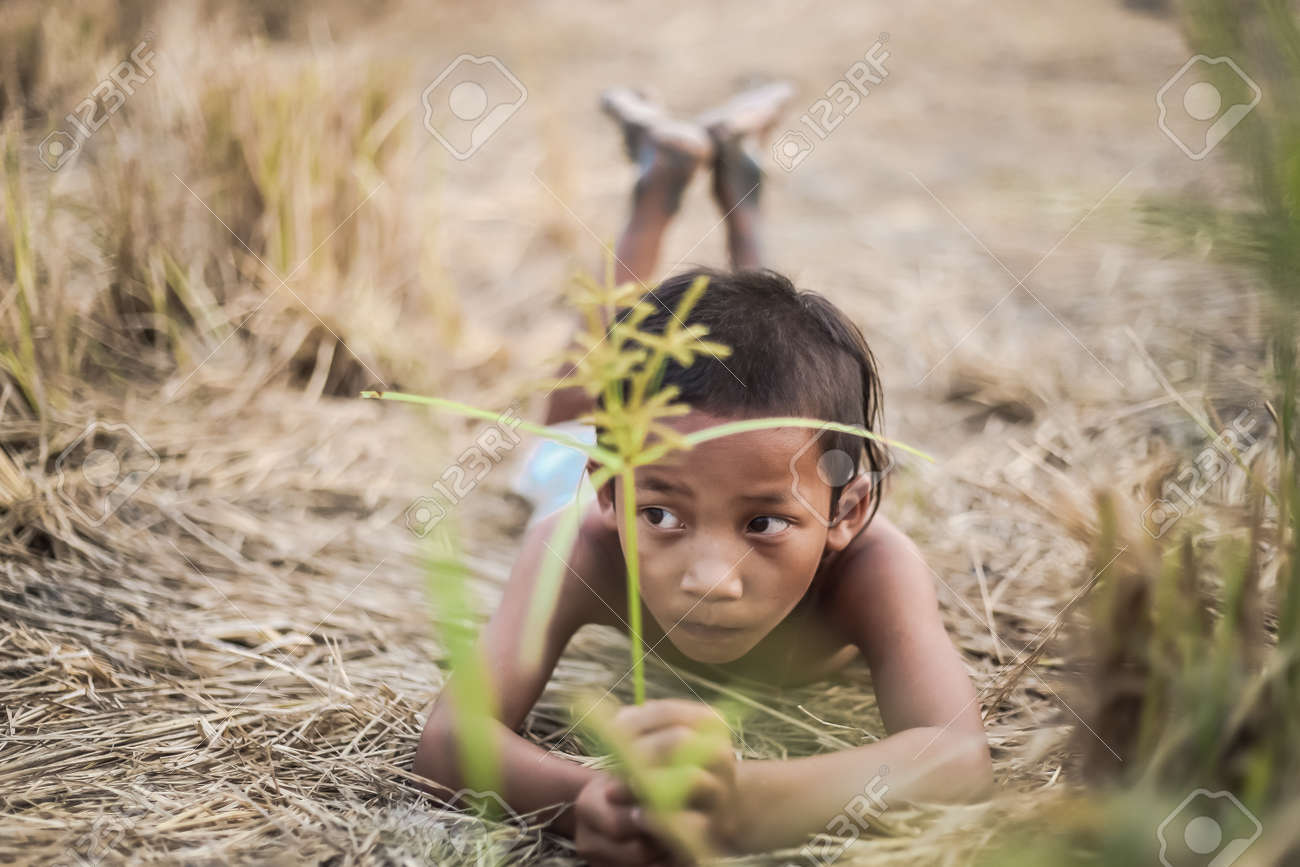 A Boy Thai Ancient Hairstyle Play In Farm Stock Photo Picture And
