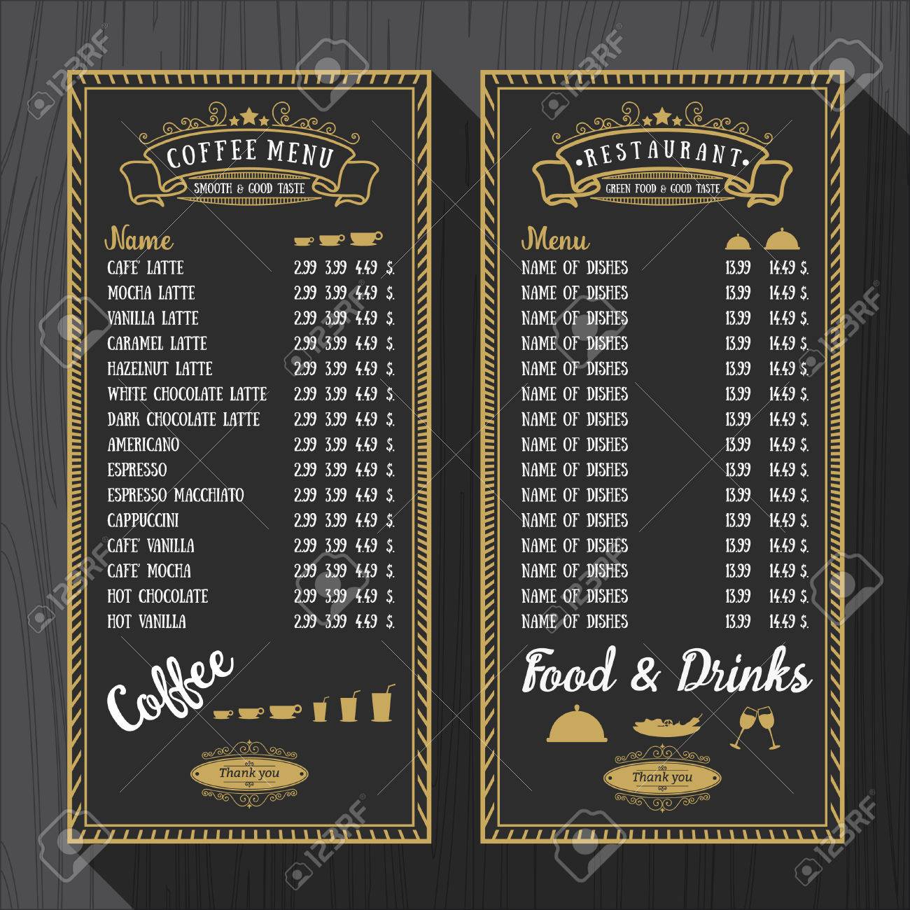 coffee menu and restaurant menu template in vintage style for