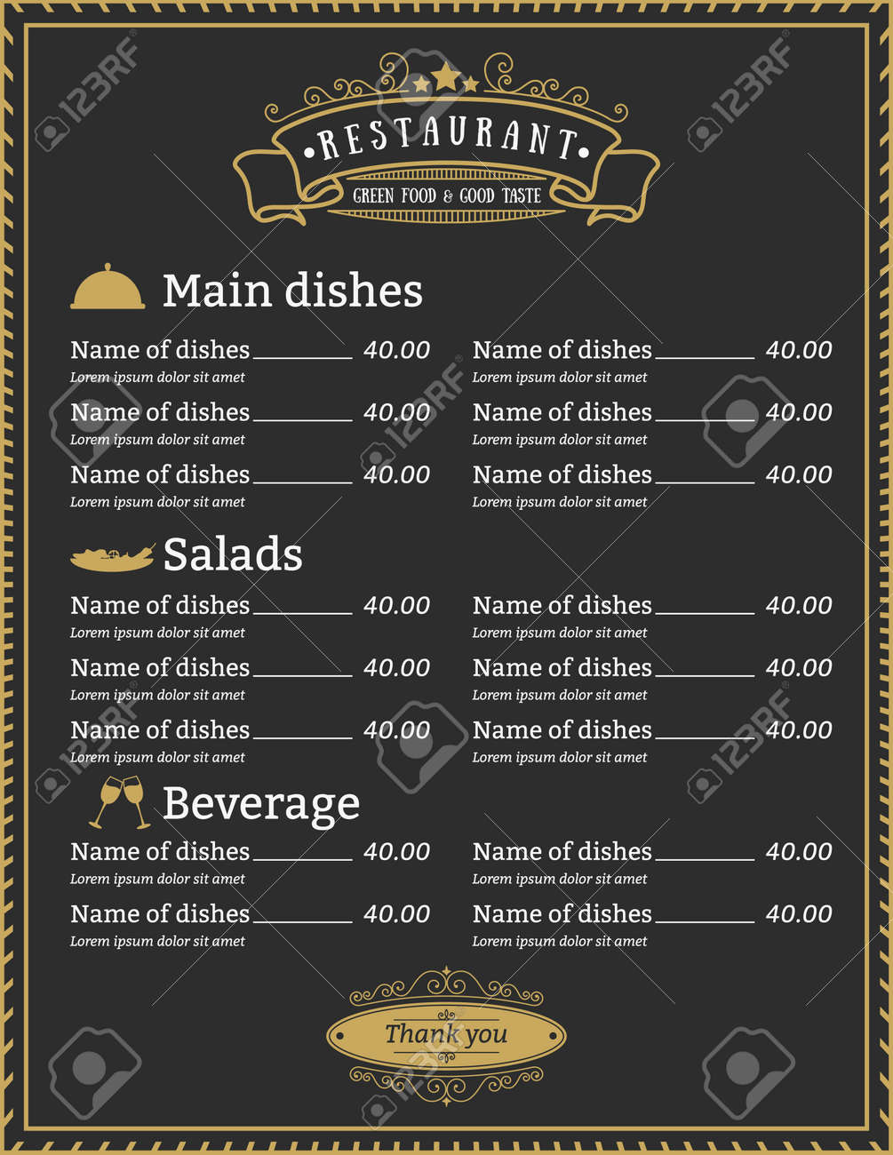 Elegant Restaurant Menu Template Design With Gold Border And Classic Label Vintage Retro Style Royalty Free Cliparts Vectors And Stock Illustration Image Elegant Restaurant Menu Template Design With Gold Border And Classic Label Vintage Retro Style Royalty Free Cliparts Vectors And Stock Illustration Image