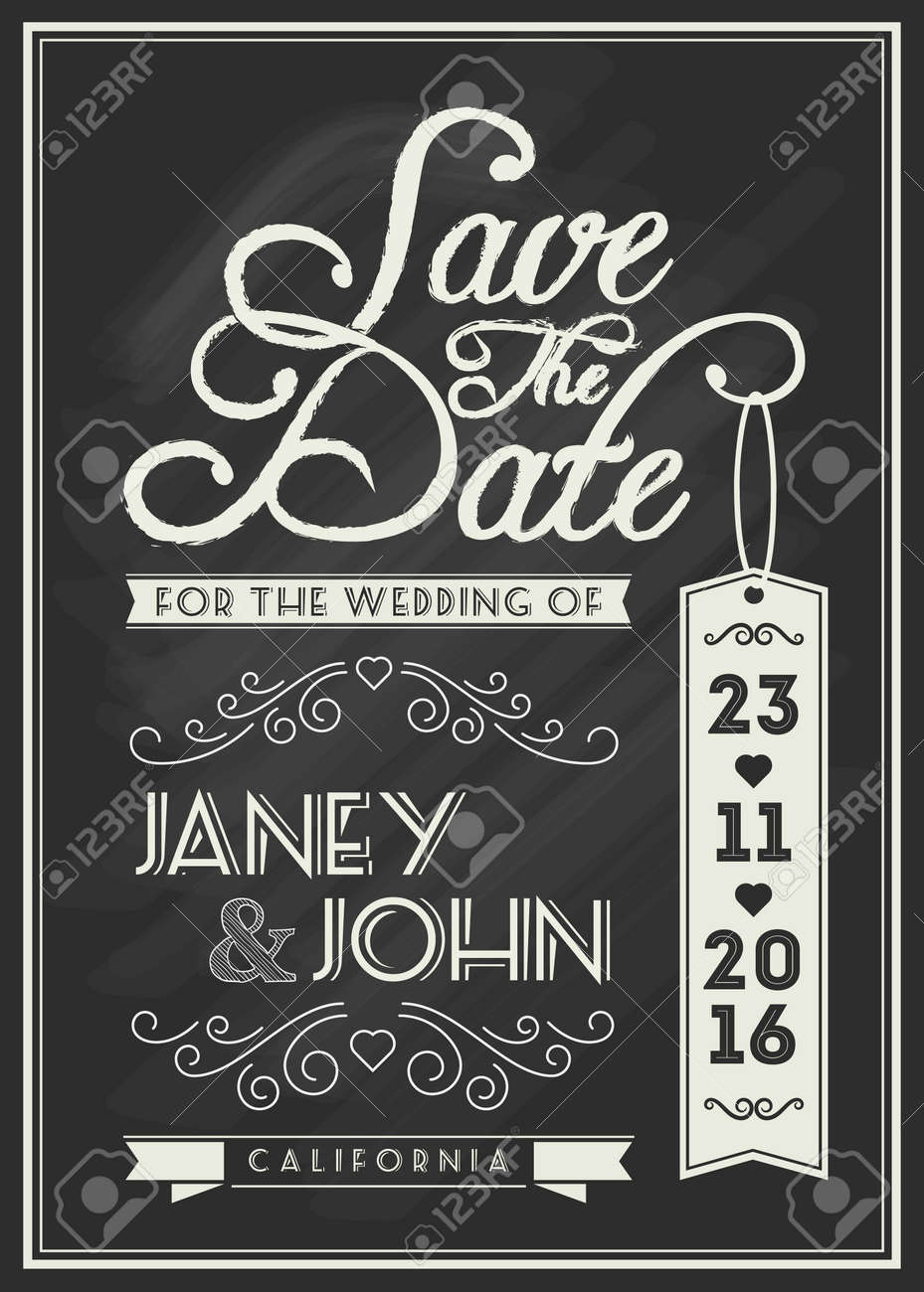 save the date card template design with typography and flourish