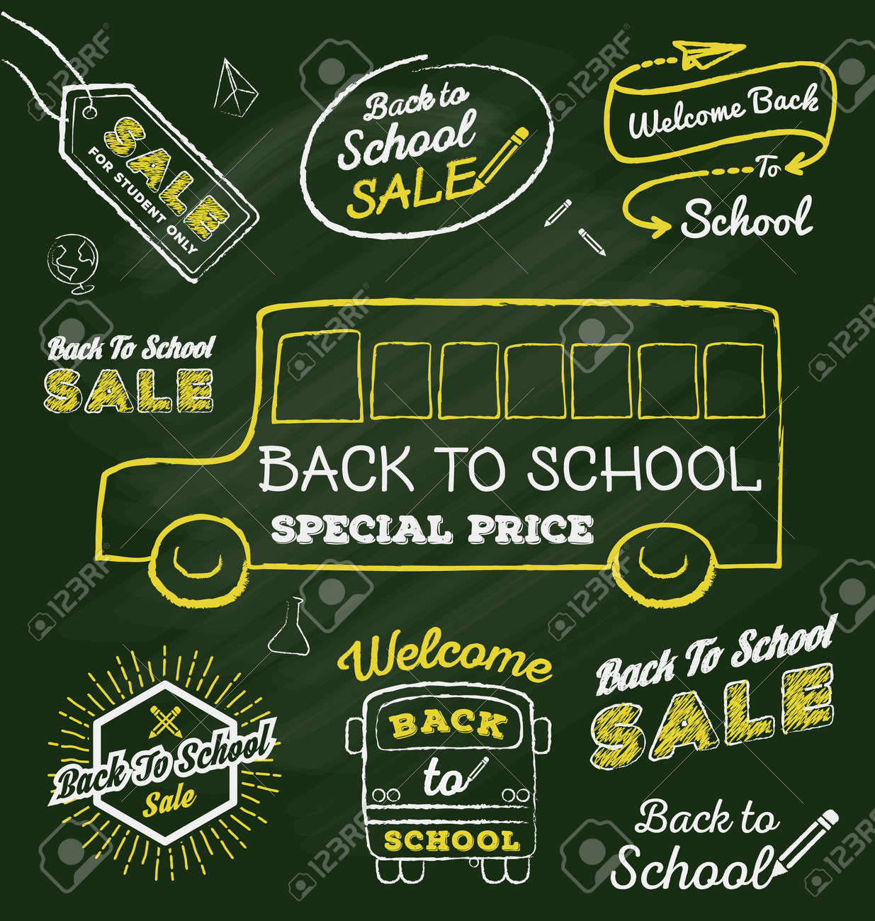 学校に戻って落書き黒板販売促進ラベルと要素ベクトル イラストを設定ラベルのイラスト素材 ベクタ Image