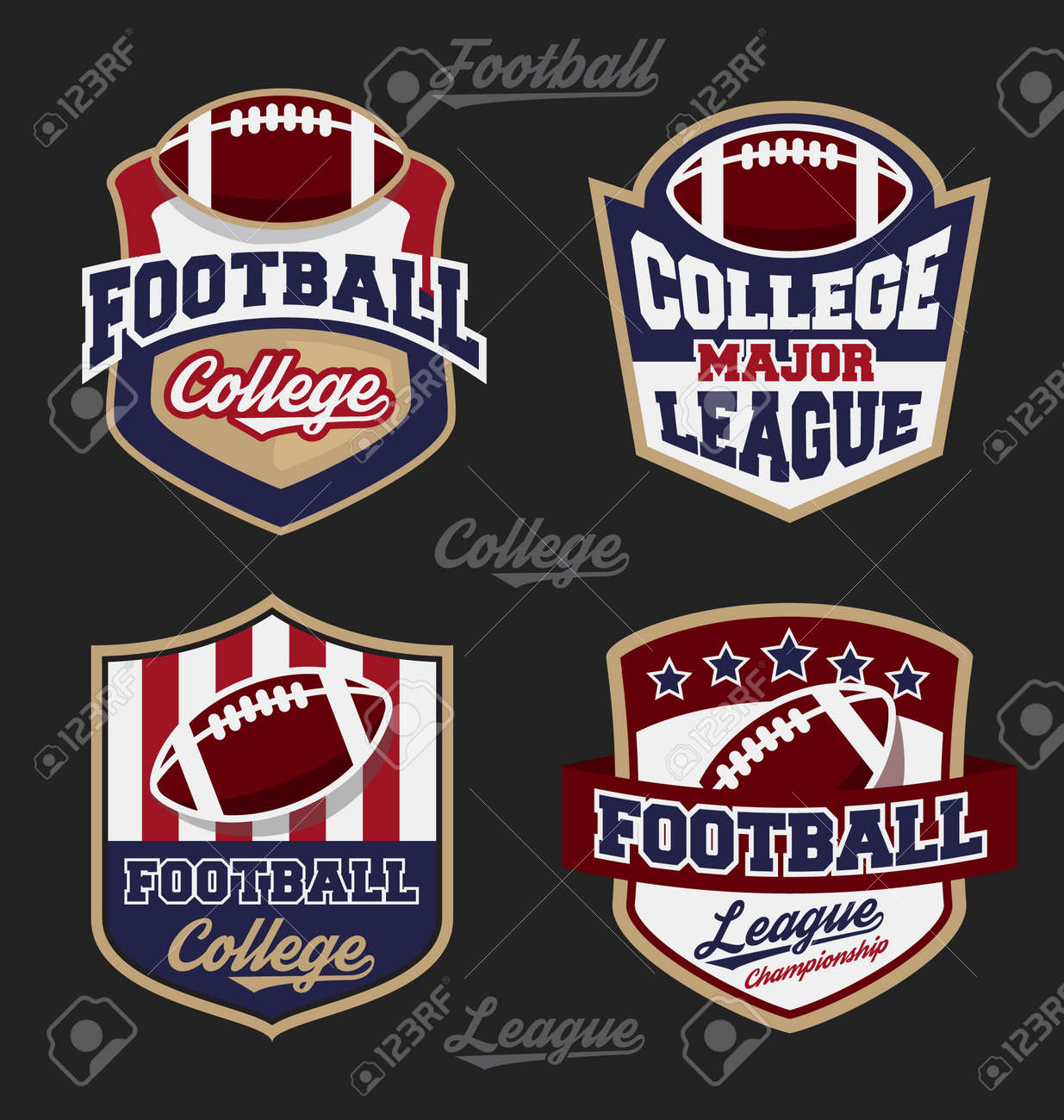 Set of football college league badge logo with four color design. Suitable for T-shirt apparel design. Vector illustration - 45707866 Set of football college league badge logo with four color design. Suitable for T-shirt apparel design. Vector illustration - 45707866