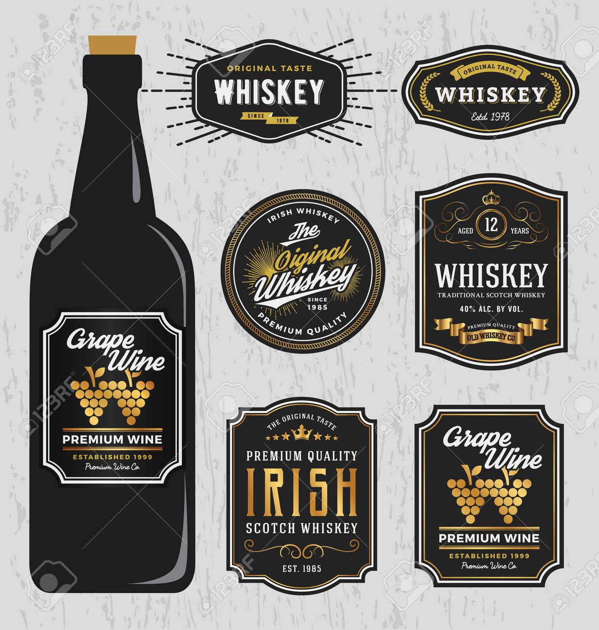 vintage premium whiskey brands label design template resize