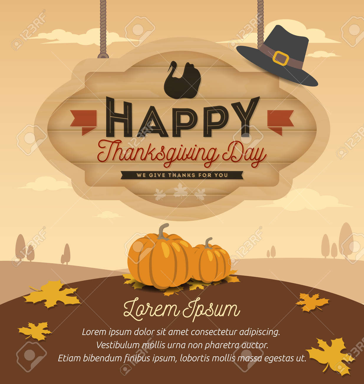 Happy Thanksgiving Card Design, Happy Thanksgiving Day On Wooden Board Hanging. Vector illustration - 48006389 Happy Thanksgiving Card Design, Happy Thanksgiving Day On Wooden Board Hanging. Vector illustration - 48006389