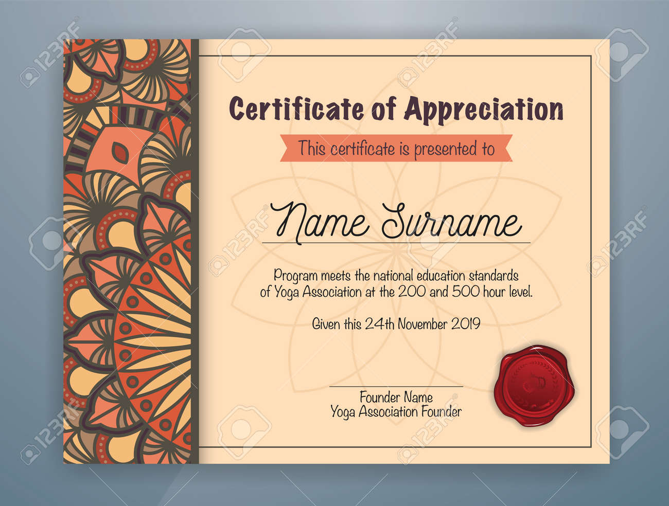 brown mandala bordered certificate of appreciation template design