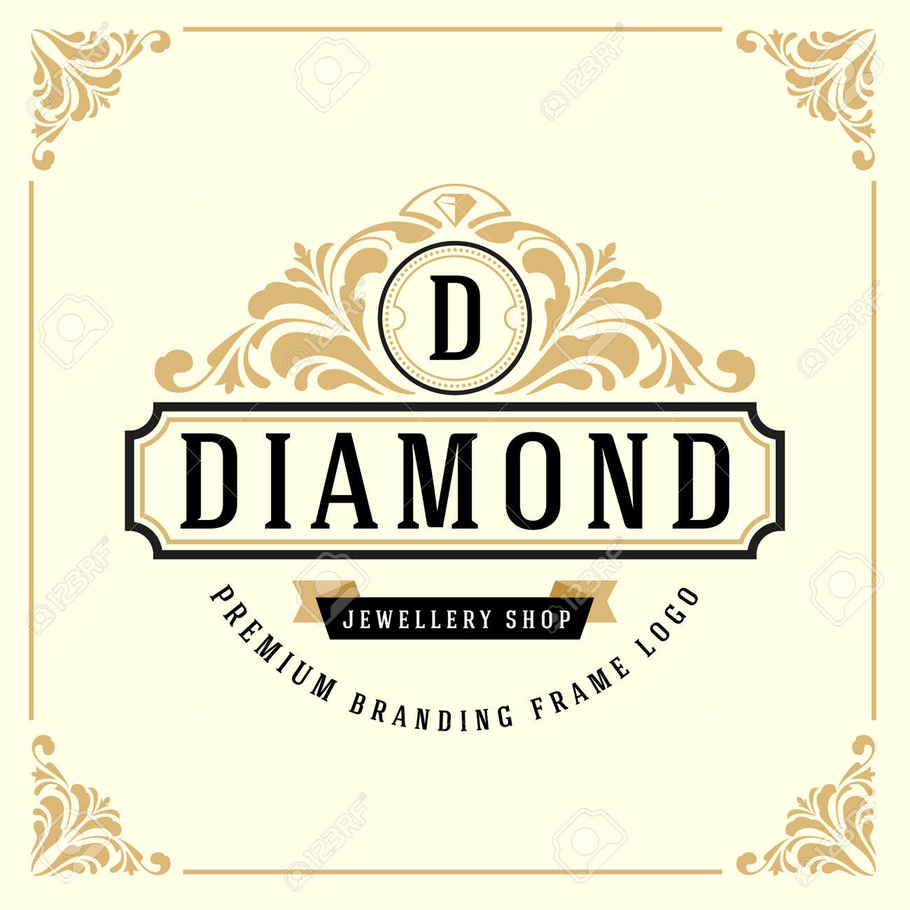 ヴィンテージ高級バナー ラベル フレーム 商品タグのモノグラムのロゴのテンプレート レトロなエンブレム バナー デザイン ベクトル図のイラスト素材 ベクタ Image