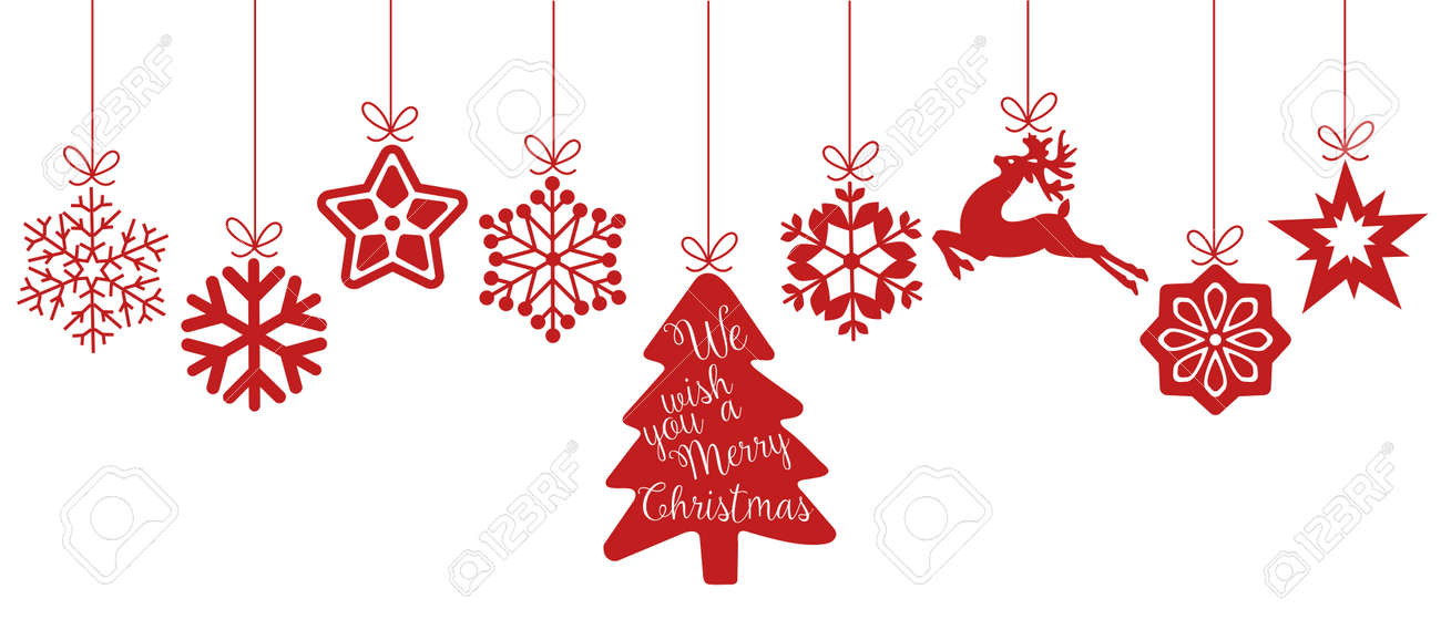 Merry Christmas. Christmas elements hanging red line isolated background. - 50264732 Merry Christmas. Christmas elements hanging red line isolated background. - 50264732