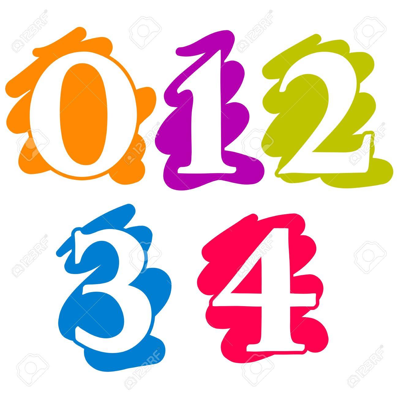 Color Del Doodle Salpicaduras Numeros Digitos 0 1 2 3 4 Con Las Letras Blancas Cada Uno En Un Solo Fondo Diferente Chapoteo Del Color Ilustracion Aislados En Blanco Fotos Retratos Imagenes