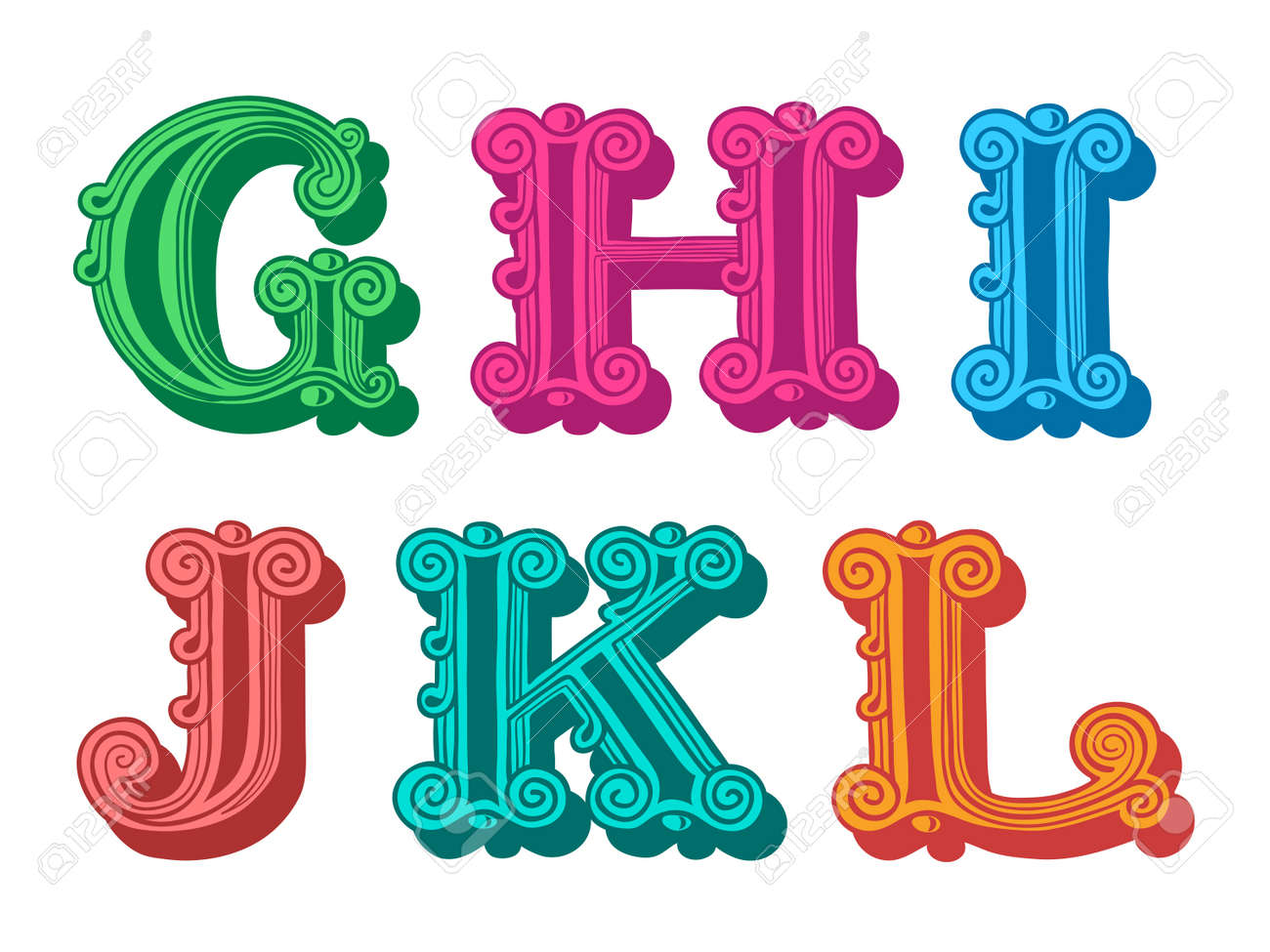 Doodle De Retro Antiqua Letras Del Alfabeto En Mayusculas G H I J K L Fotos Retratos Imagenes Y Fotografia De Archivo Libres De Derecho Image