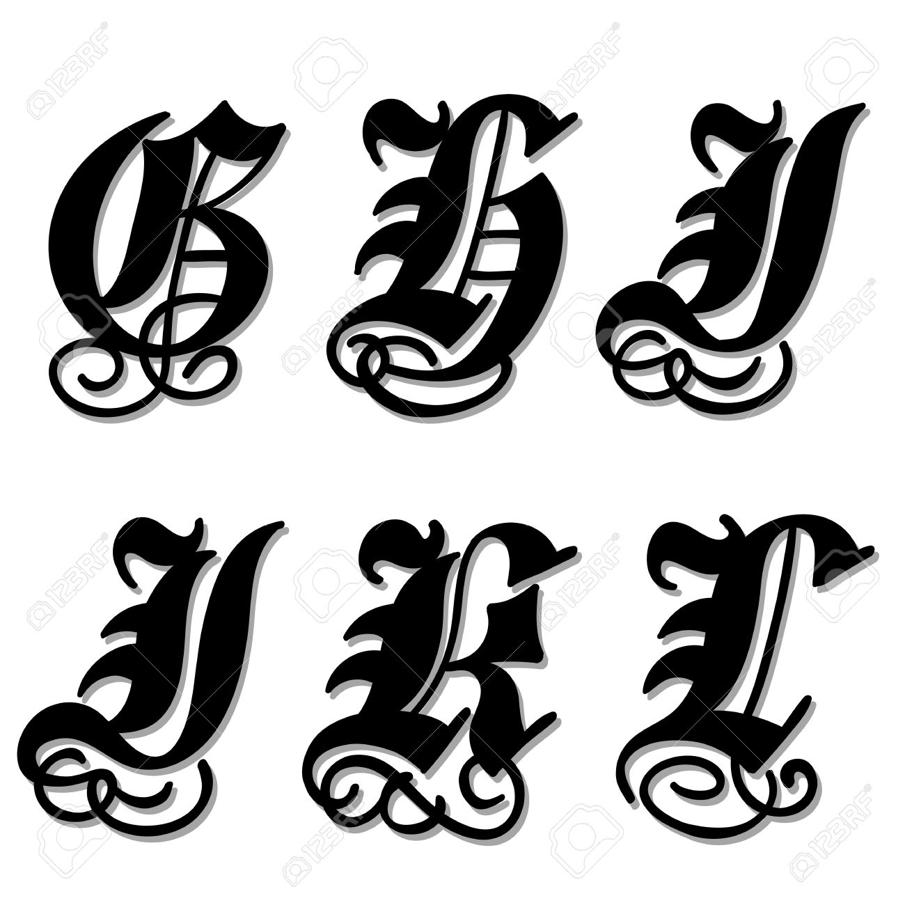 Uppercase Gothic Alphabet Letters G H I J K L In A Bold Stock Photo Picture And Royalty Free Image Image