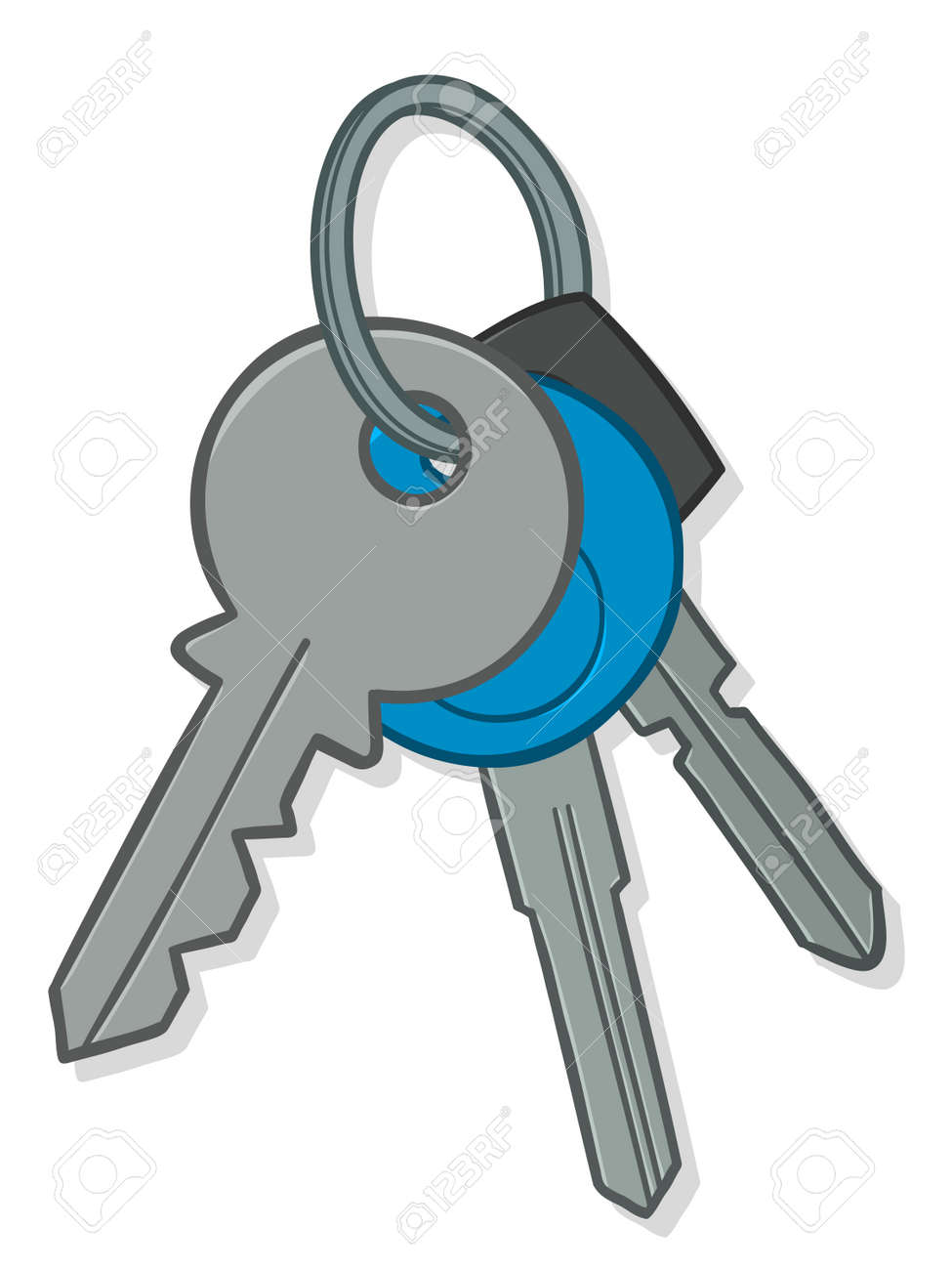 Illustration Of A Bunch Of Silver Metal House And Car Keys On