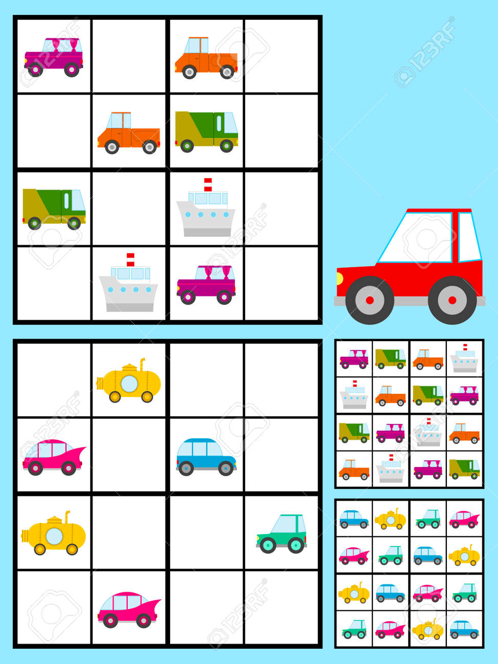 esquina infancia Recomendado Juego Recreativo Para Los Niños Con Un Rompecabezas Sudoku Con Coches De Colores Automóviles Para Rellenar La Cuadrícula En Dos Variaciones Con Las Respuestas, Diseño Del Vector Ilustraciones Vectoriales, Clip Art Vectorizado esquina infancia Recomendado Juego Recreativo Para Los Niños Con Un Rompecabezas Sudoku Con Coches De Colores Automóviles Para Rellenar La Cuadrícula En Dos Variaciones Con Las Respuestas, Diseño Del Vector Ilustraciones Vectoriales, Clip Art Vectorizado