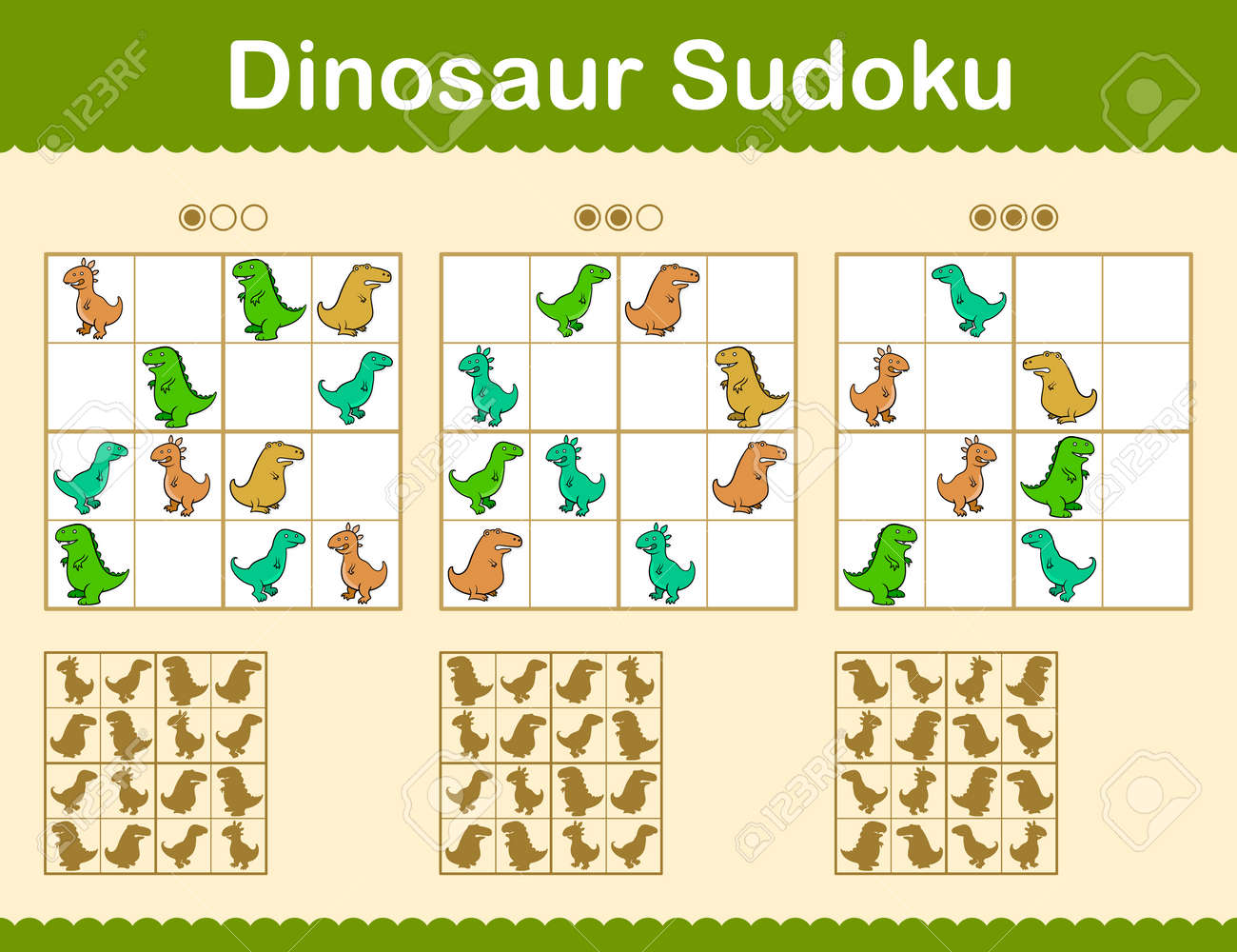 Vibrant sudoku puzzles with cartoon dinosaurs inside of a few degrees.. photograph about Sudoku Printable Grids identify Vibrant sudoku puzzles with cartoon dinosaurs within just a few stages..