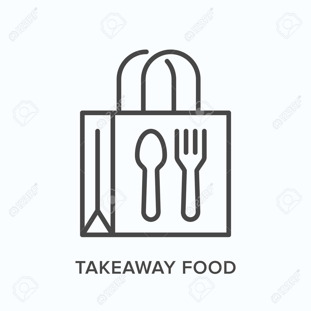 Ready food delivery line icon. Vector outline illustration of takeaway lunch service. Daily meal in papr bag with fork and spoon pictorgam - 149456984 Ready food delivery line icon. Vector outline illustration of takeaway lunch service. Daily meal in papr bag with fork and spoon pictorgam - 149456984