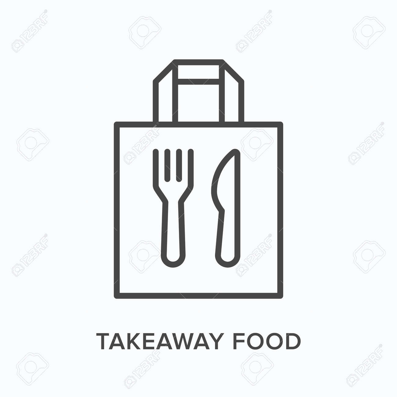 Ready food delivery line icon. Vector outline illustration of takeaway lunch service. Daily meal in papr bag with fork and knife pictorgam - 163657257 Ready food delivery line icon. Vector outline illustration of takeaway lunch service. Daily meal in papr bag with fork and knife pictorgam - 163657257