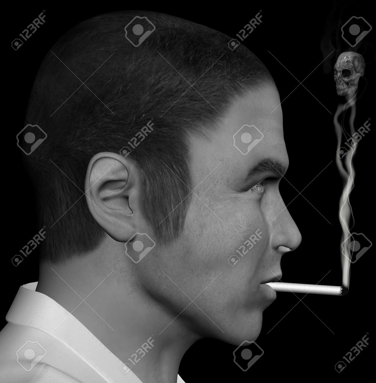 男はタバコを煙を形成する頭蓋骨と 3 D イラスト の写真素材 画像素材 Image