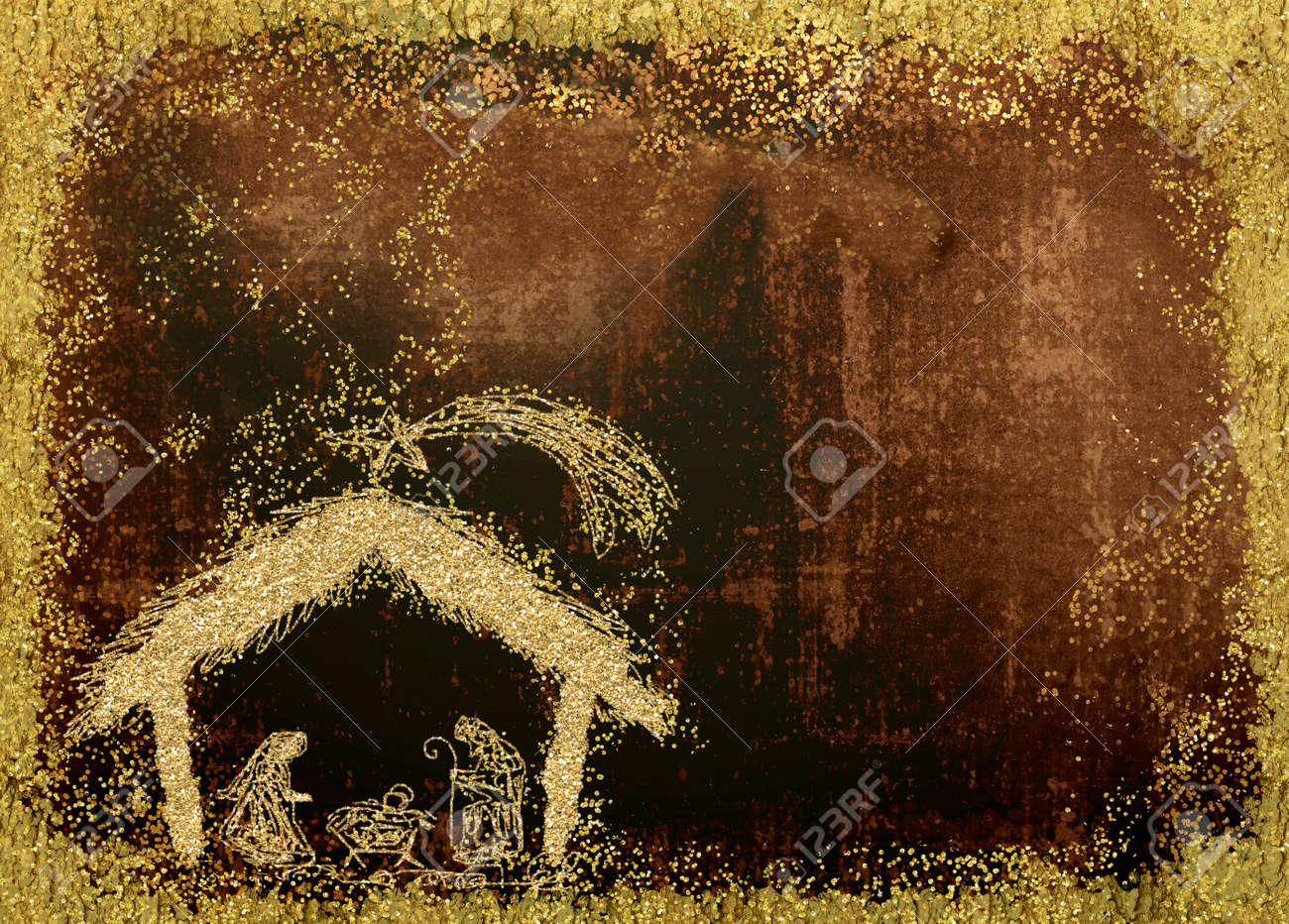 Sfondi Natalizi Nativita.Immagini Stock Nativita Di Natale Scene Biglietti Di Auguri Disegno Astratto Freehand Di Scena Di Nativita Con Glitter Dorato Grunge Background Con Vuoto Image 87407922