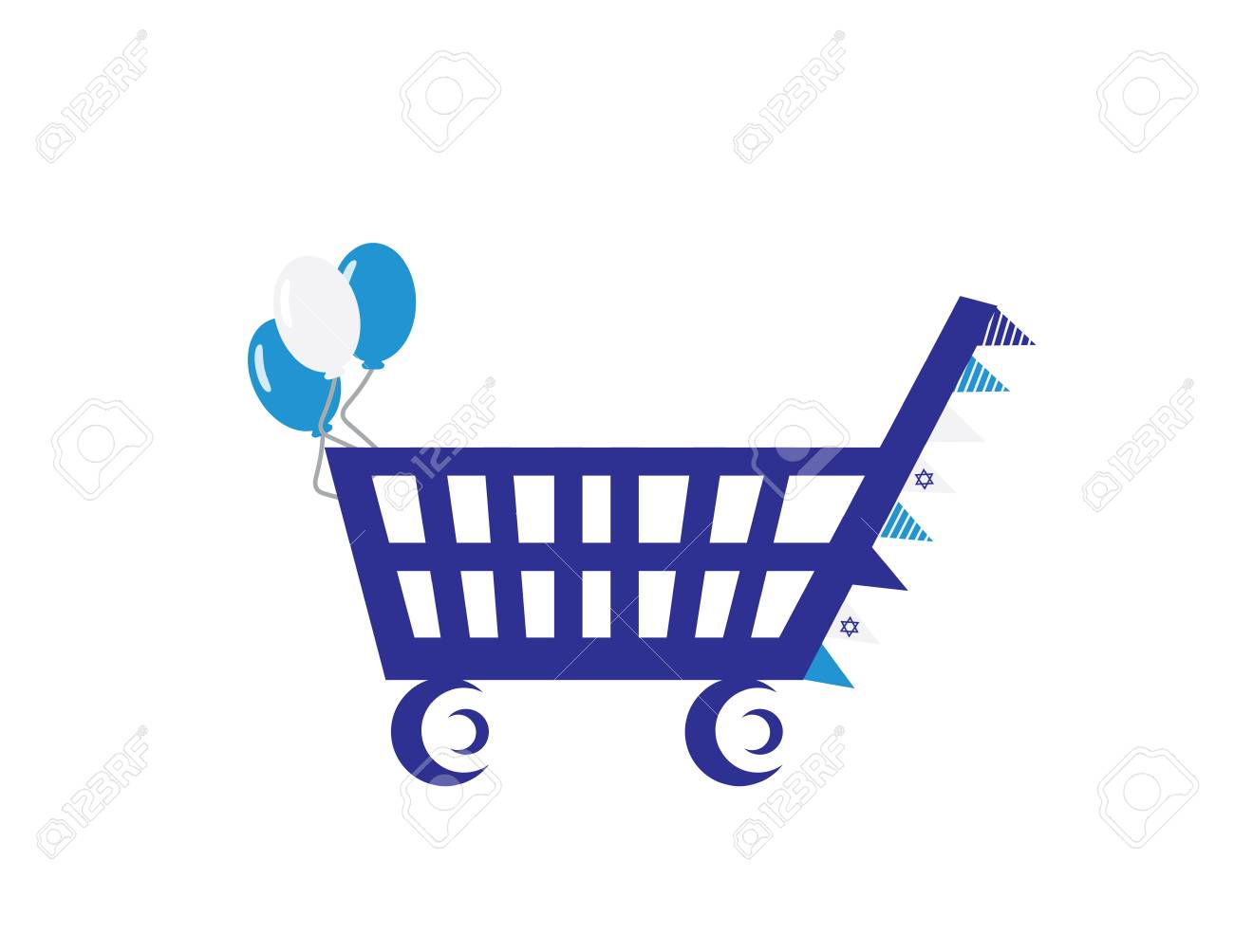 israel independence day sale blue cart with flage and balloons