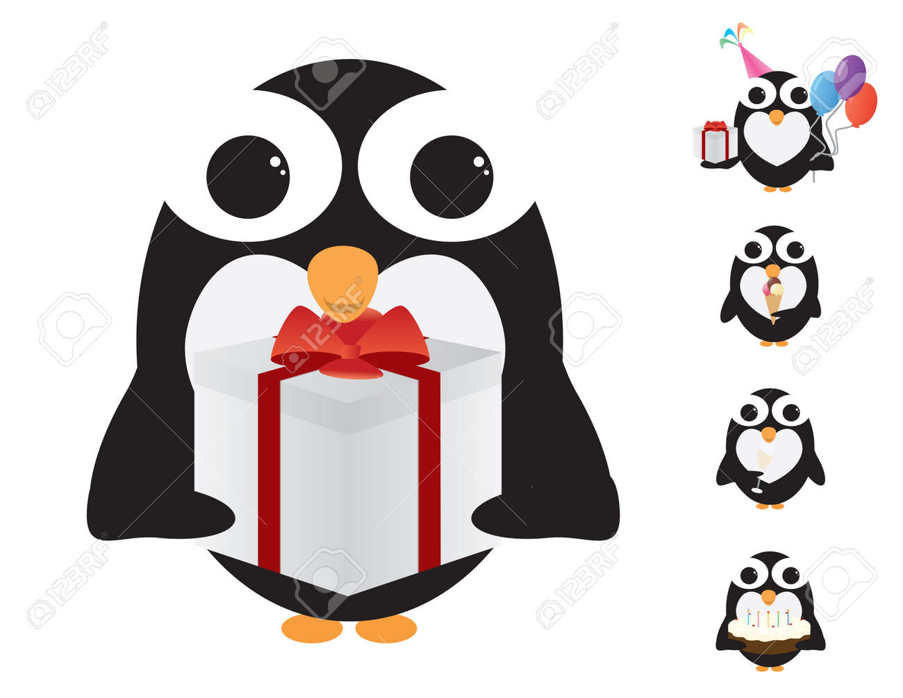 black and white penguin celebrating birthday party royalty free