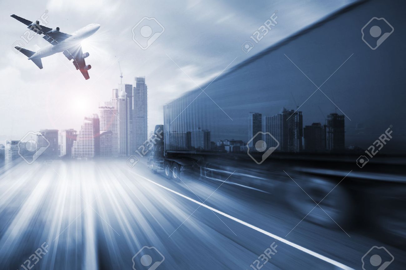container truck , freight cargo plane in transport and import-export commercial logistic ,shipping business industry - 46785874 container truck , freight cargo plane in transport and import-export commercial logistic ,shipping business industry - 46785874