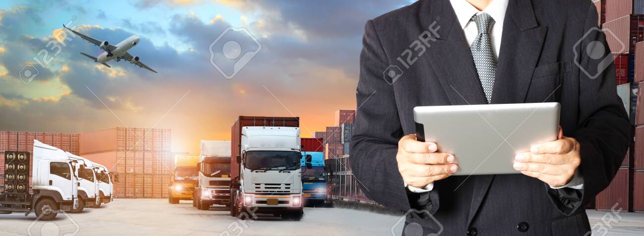 Double exposure of man with world map for logistic network distribution on background and Logistics Industrial Container Cargo freight ship for shipping and Transportation, import-export - 128420865 Double exposure of man with world map for logistic network distribution on background and Logistics Industrial Container Cargo freight ship for shipping and Transportation, import-export - 128420865