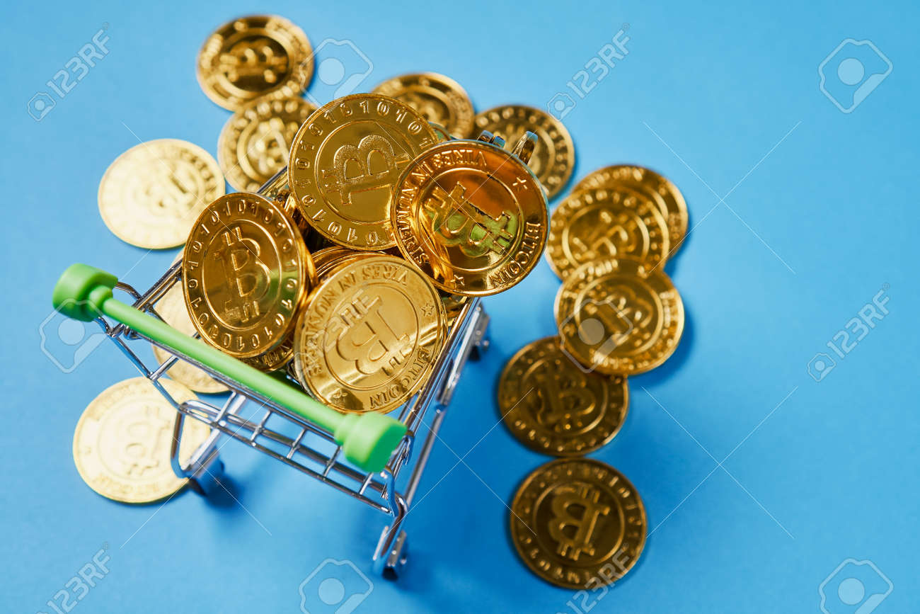 Gold Bitcoin Placed In A Small Shopping Cart Digital Currency - 