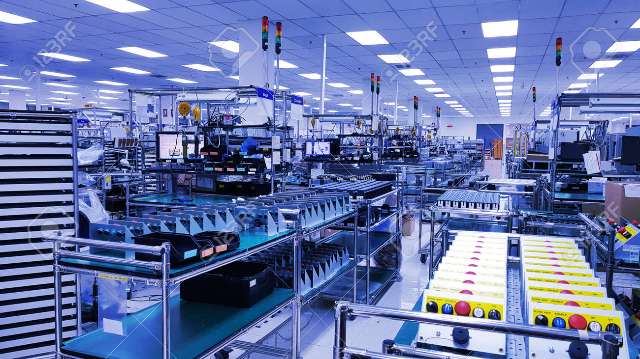 Electronic production line, Modern unit assembly plant,Small industrial production room with equipment for the production of spare parts, metal parts, petrochemical, chemical industrial plant - 132079223 Electronic production line, Modern unit assembly plant,Small industrial production room with equipment for the production of spare parts, metal parts, petrochemical, chemical industrial plant - 132079223