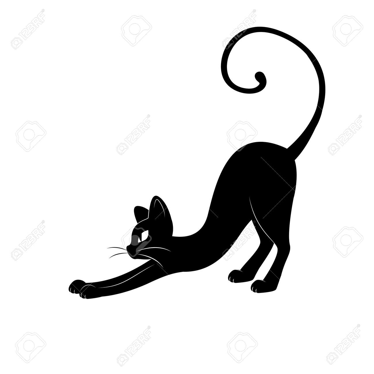 黒猫のシルエット 手描きの白い背景で隔離の図 のイラスト素材 ベクタ Image